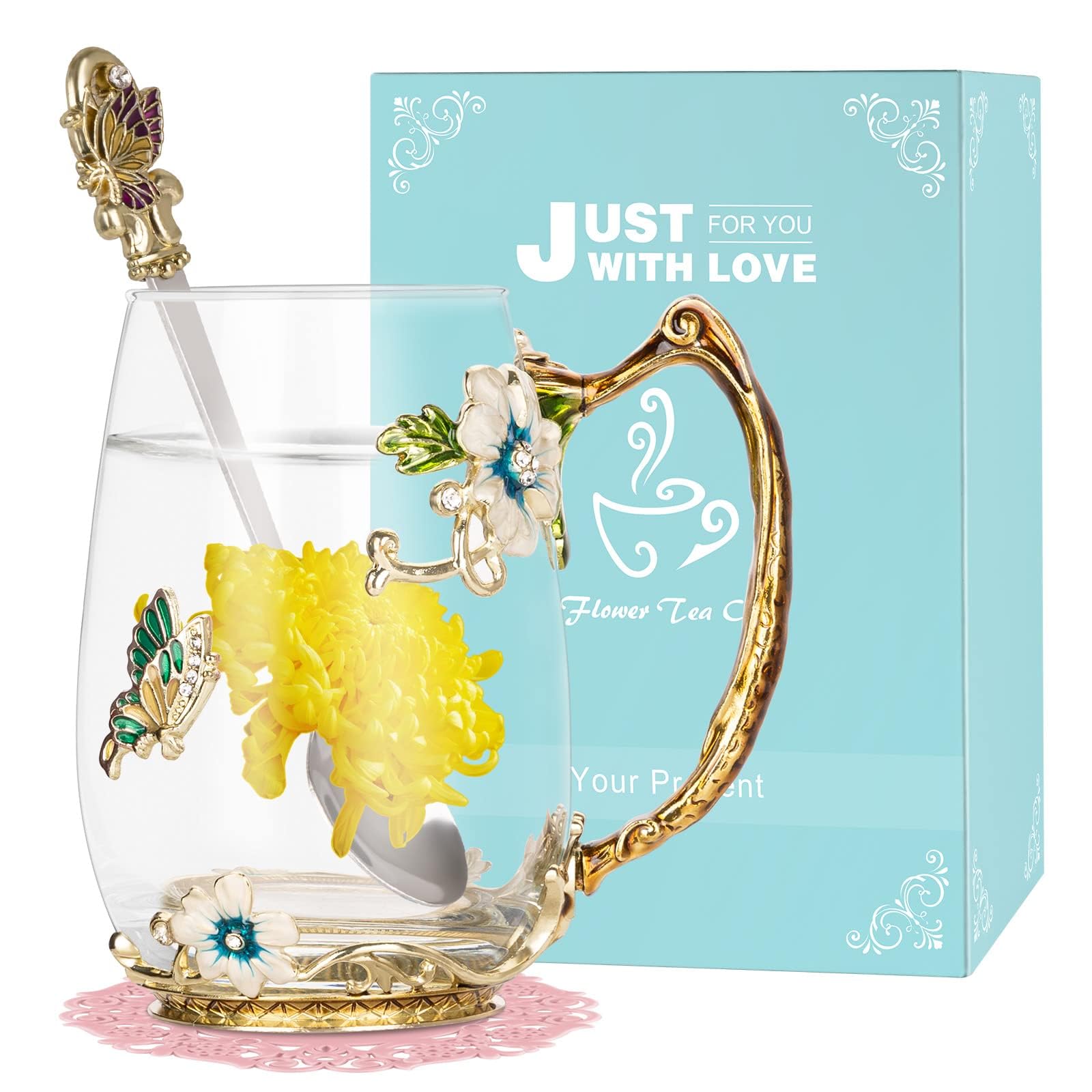 Glass Tea & Coffee Mug with Spoon Set - Perfect Gift for Mom, Grandma, Sister & Friends for Mother's Day, Christmas & Anniversaries