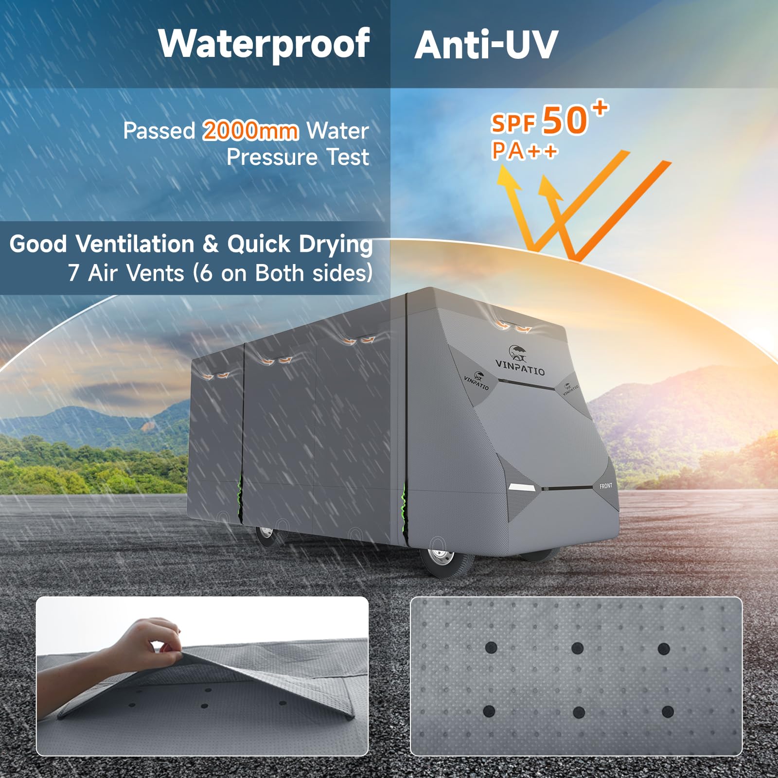 Heavy Duty Class C RV Cover - Extra Thick 7-Layer Waterproof & Windproof Protection for 23'-26' RVs | UV-Resistant Camper Cover with 3 Extra Long Straps & Gutter Covers | Perfect for Outdoor Storage, Winter Protection & Travel Season Shelter
