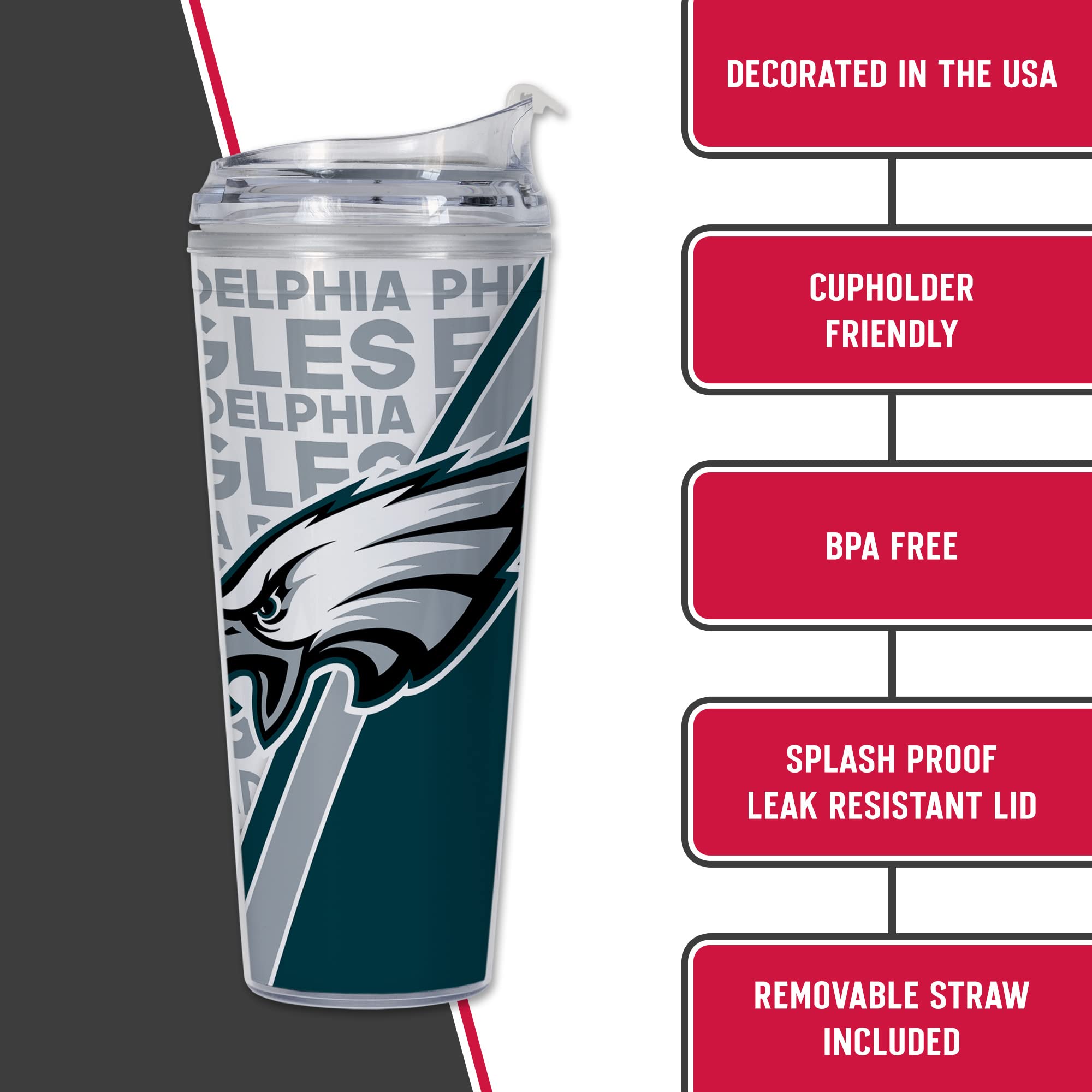 Official NFL Licensed 24oz Acrylic Tumbler with Hinged Lid - Double Wall Insulated Football Cup for Hot & Cold Drinks - Perfect for Game Day, Tailgating, and Sports Fan Gifts