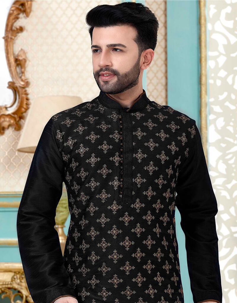 Black Kurta Dhupion Silk Chudidaar - Elegant Indian Traditional Outfit for Women | Perfect for Festivals, Weddings & Special Occasions