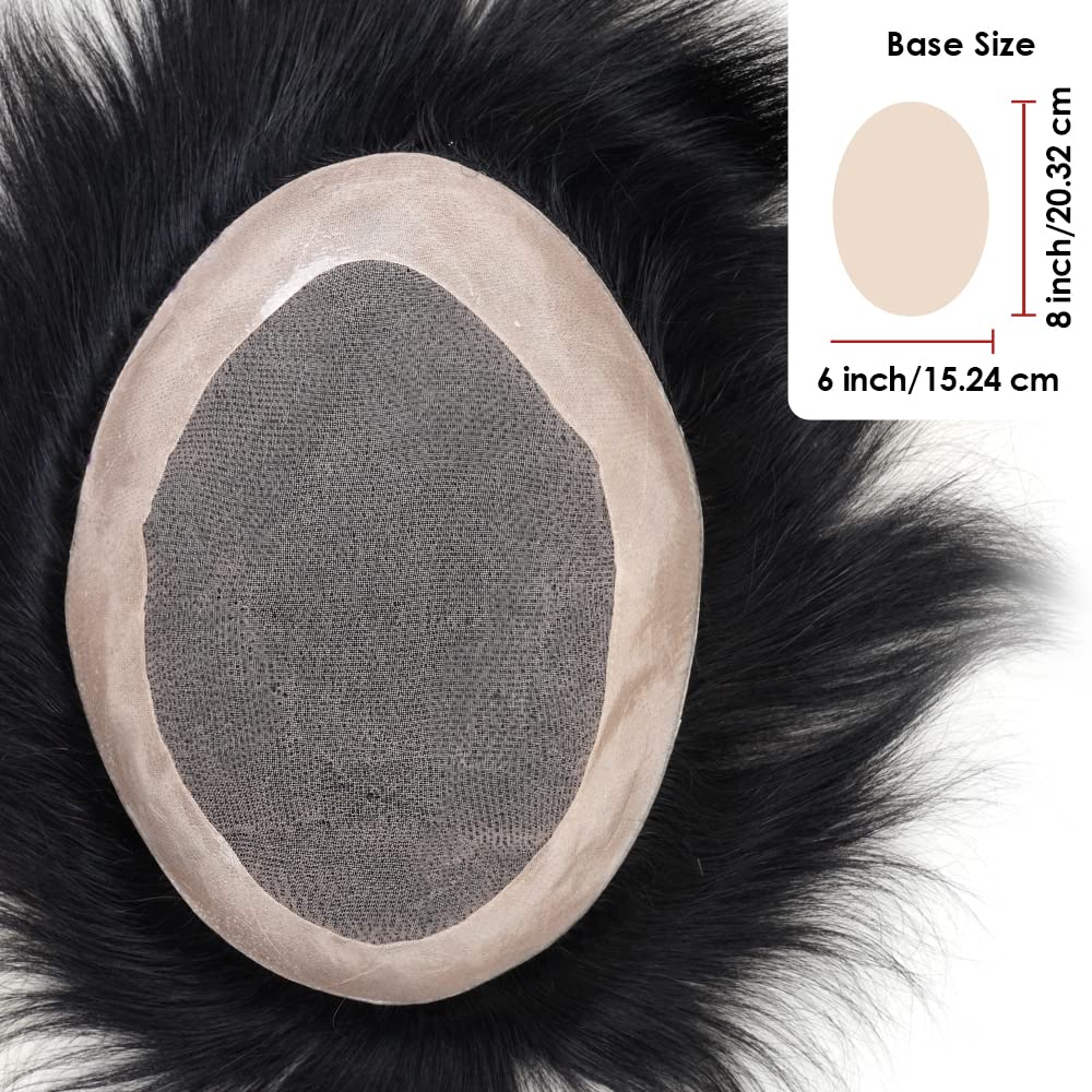 Premium Lordhair Men's Hair Replacement System - Real Human Hair with Fine Mono & PU Base - Off Black 1B Color - Natural Looking Hairpiece for Thinning Hair & Baldness Solution - Perfect for Daily Wear, Special Occasions & Confidence Boost