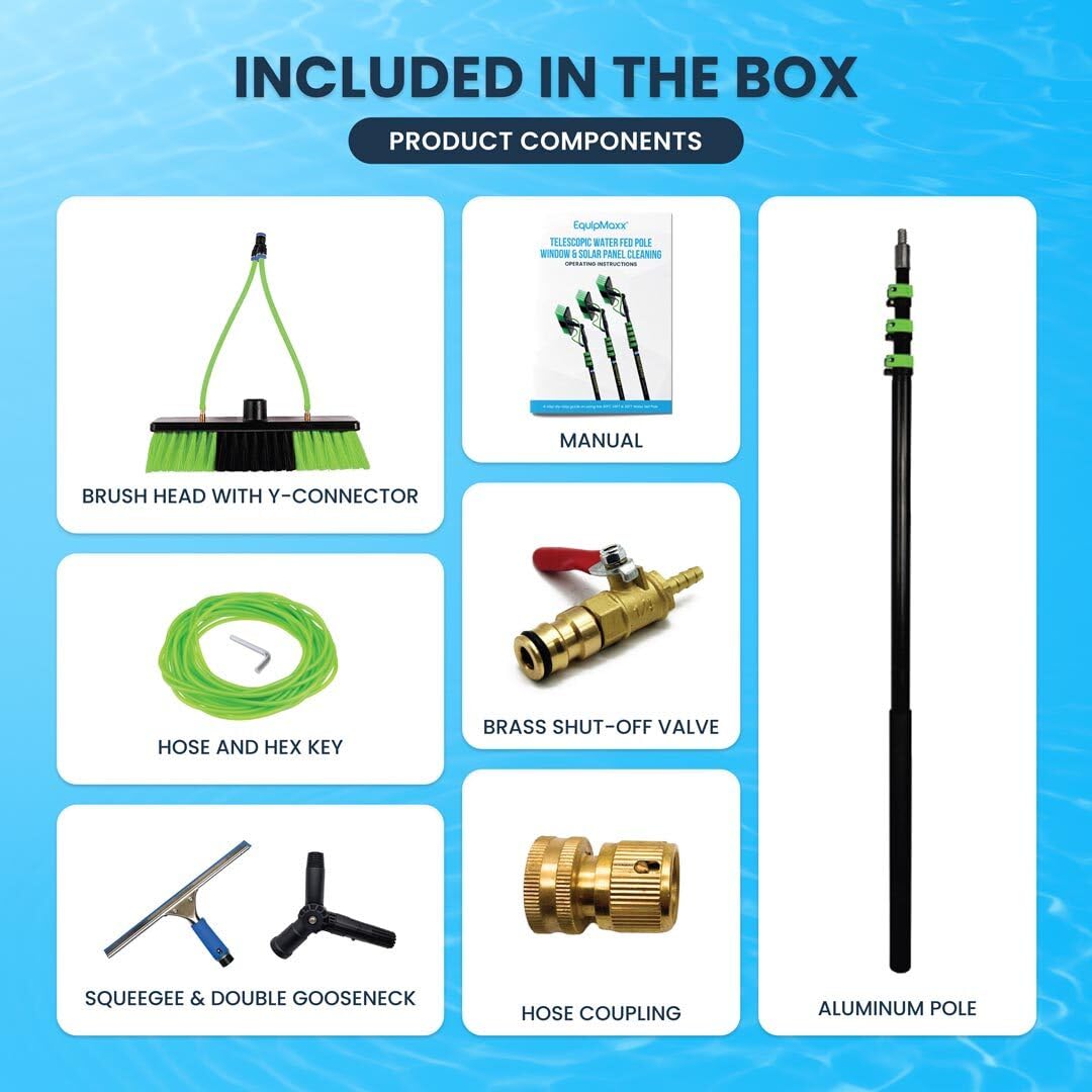 20FT Solar Panel Cleaning Brush & Water Fed Pole Kit - Professional Window & Glass Cleaning System with Scrubber Brush & Hose Spray Washer - Perfect for Residential & Commercial Solar Panel Maintenance, High-Rise Window Washing, and Outdoor Surface Cleaning