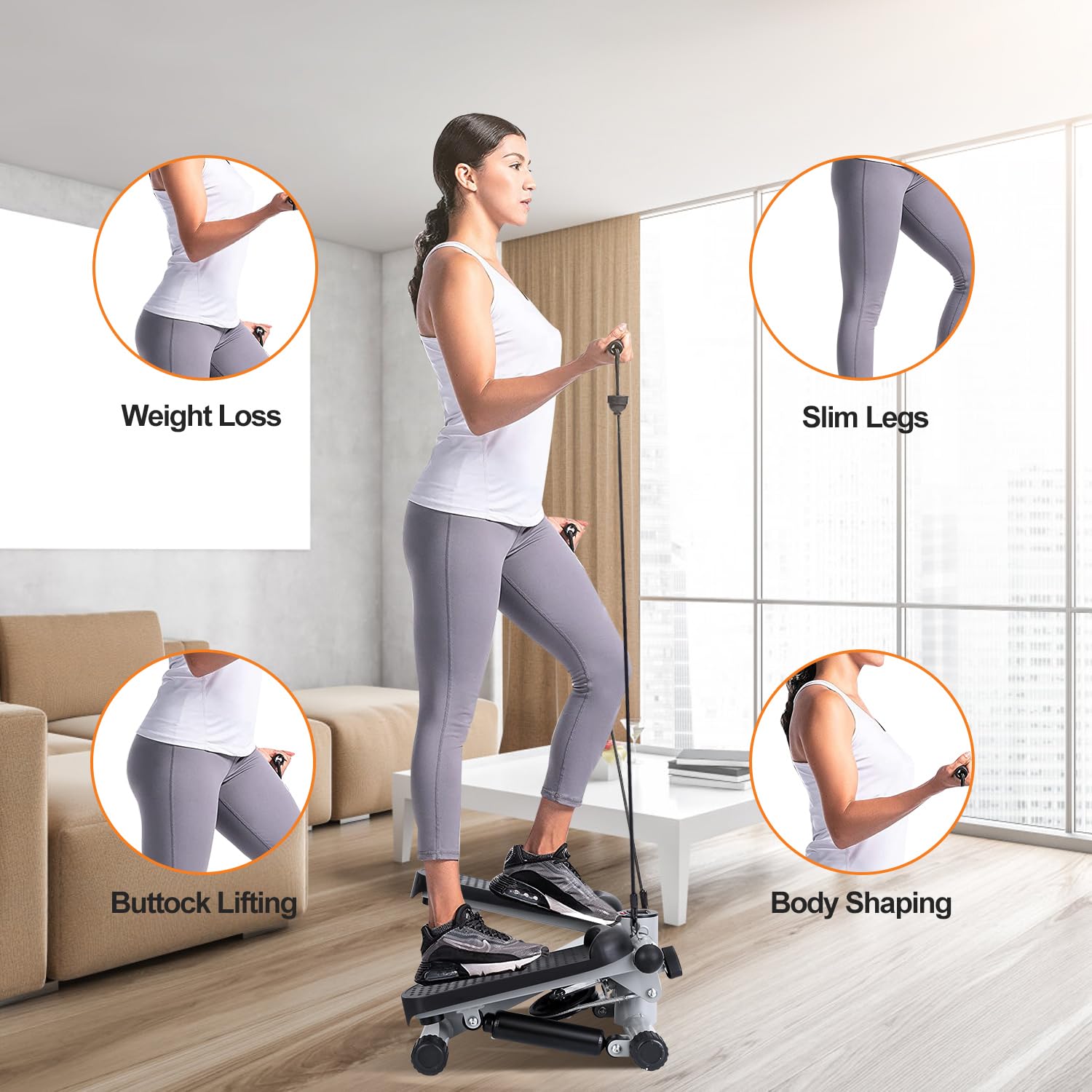 **Mini Stepper for Exercise - Portable Stair Stepper with 2 Resistance Bands & LCD Monitor, 330.7LBS Weight Capacity - Quiet Home & Office Workout Equipment for Cardio, Toning & Fitness**    *(Perfect for Small Spaces, Home Gym, Office Breaks & Low-Impact Cardio)*