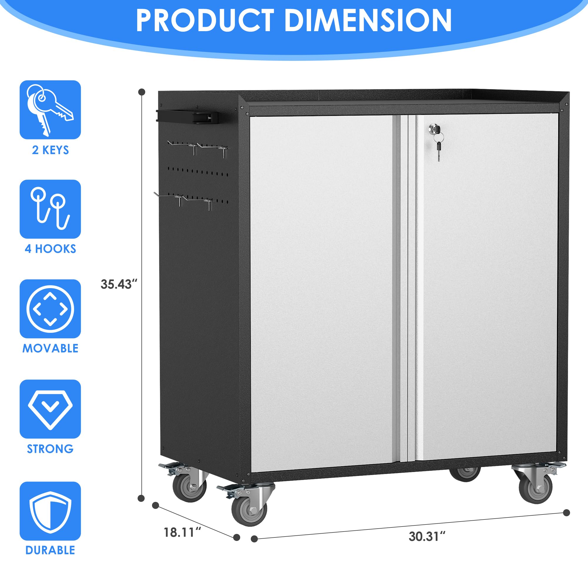 Aobabo 2-Door Rolling Garage Storage Cabinet with Wheels - 35.4