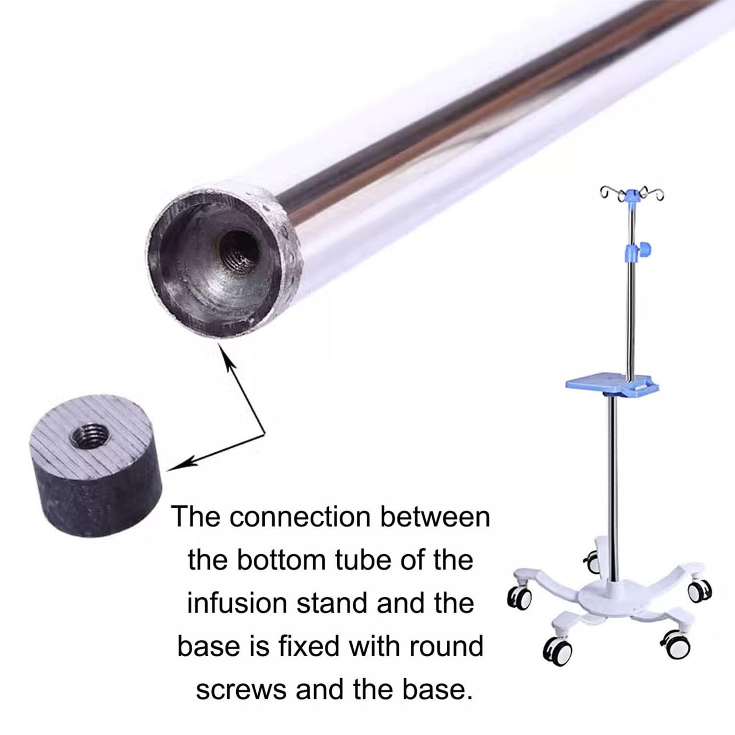 Portable IV Pole with Wheels - Adjustable IV Drip Stand with Tray, Heavy Duty Cast Iron Base & 5 Braked Casters for Hospital, Home Care & Nursing Use - Includes 4 Hooks & Air Pressure Buffer (Color: C)