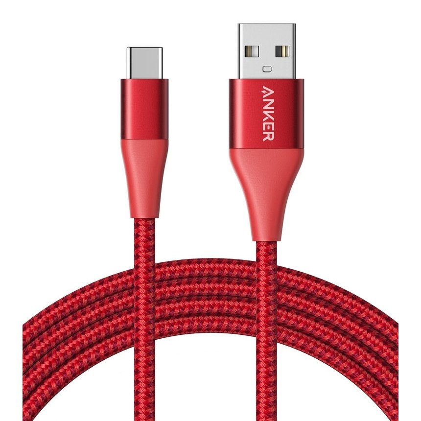 Anker PowerLine+ II 1.8m USB-C to USB-A 2.0 Fast Charging Cable - Durable Nylon Braided Red Charger Cord for Smartphones, Tablets & Laptops - Perfect for Home, Office & Travel Use