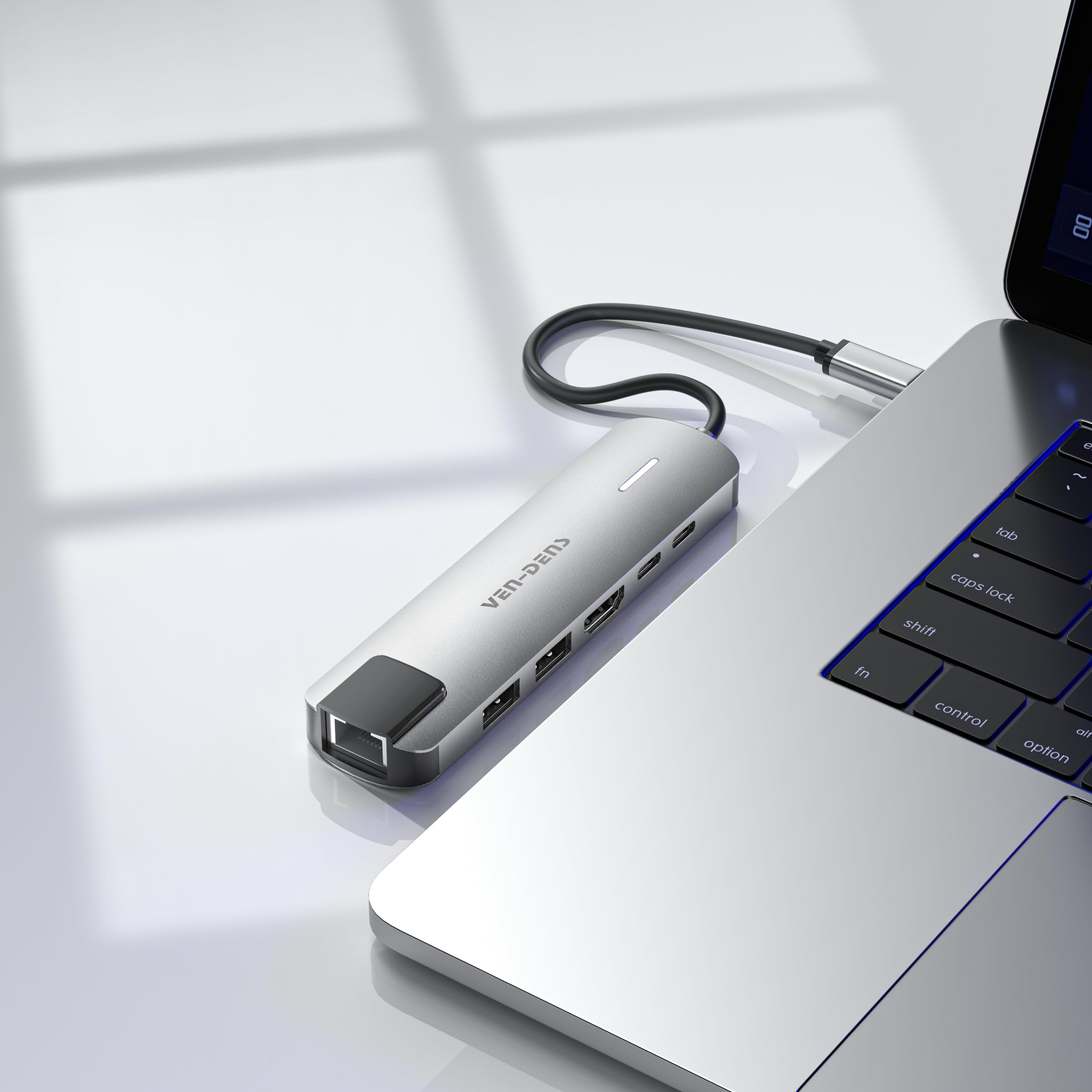 VEN-DENS 6-in-1 USB-C Hub Multiport Adapter with 4K HDMI, Dual USB-A Ports, 100W PD Charging, RJ45 Ethernet - USB-C Docking Station for MacBook Pro/Air, Dell XPS, HP, Surface Pro (Home Office, Business Travel, Online Meeting)
