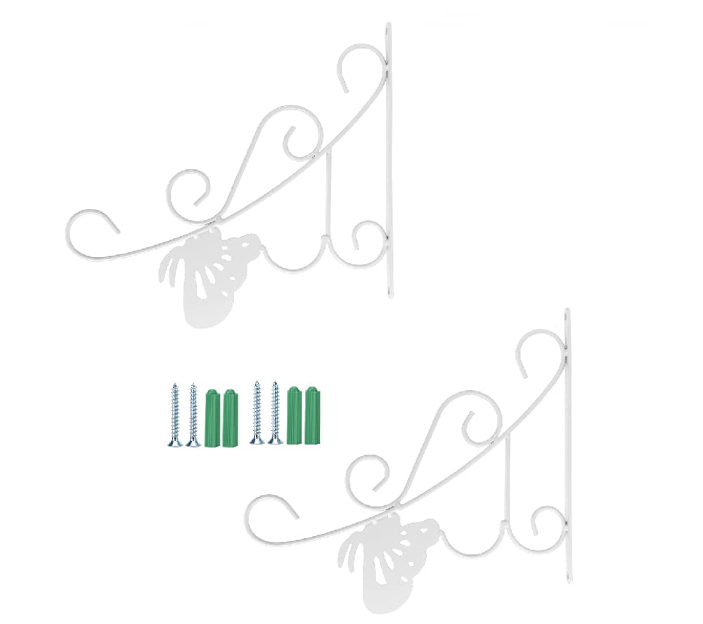 Mavoorick 2 Pack White Plant Hanger Hooks for Hanging Baskets - 11.8 Inch Heavy Duty Wall Mount Brackets for Indoor Outdoor Plants, Flowers & Decorative Pots - Perfect for Garden, Patio, Balcony & Fence Decor