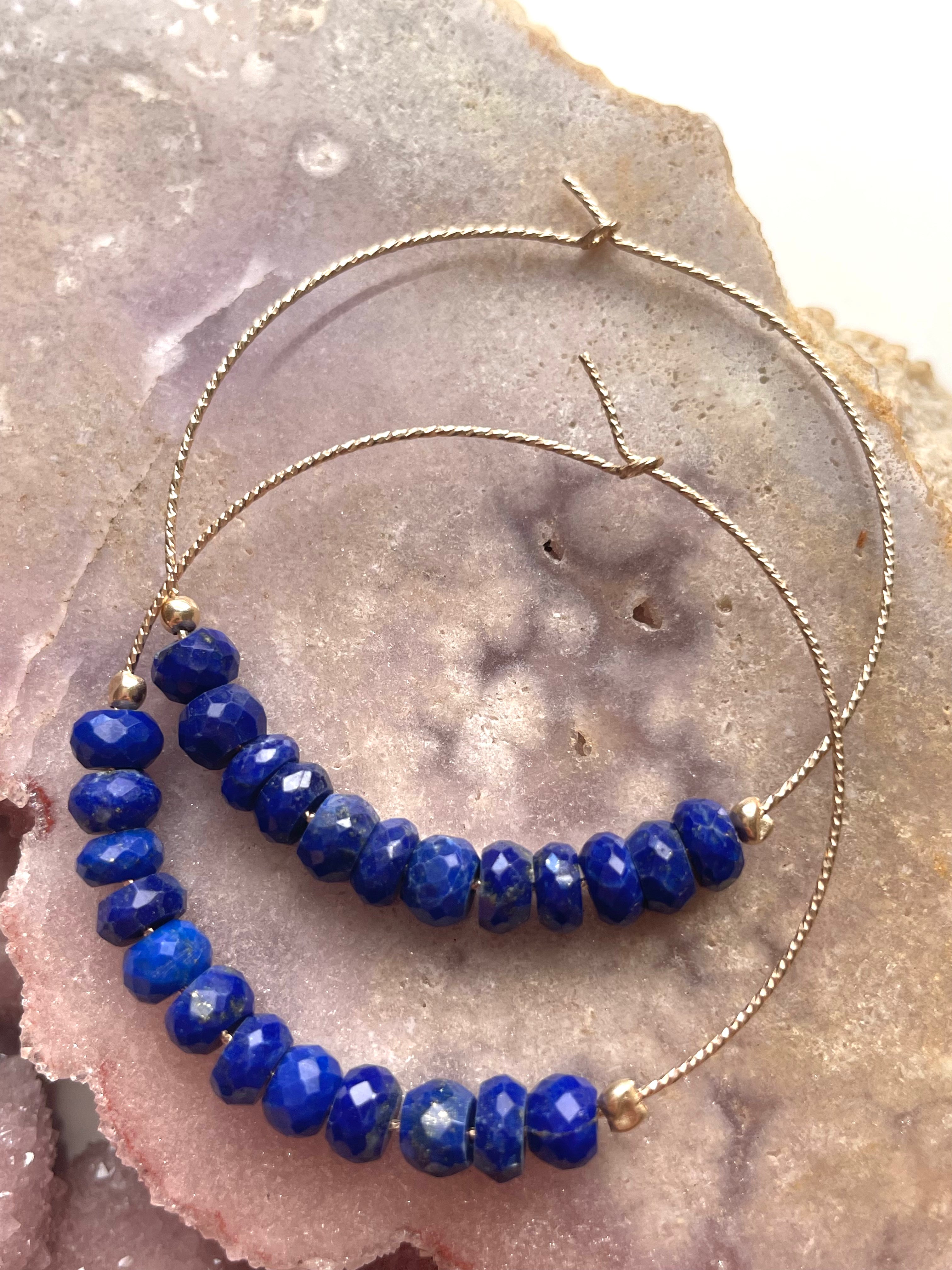 Lapis Lazuli Hoop Earrings - Natural Stone Jewelry for Women | Elegant Blue Gemstone Earrings for Everyday Wear & Special Occasions