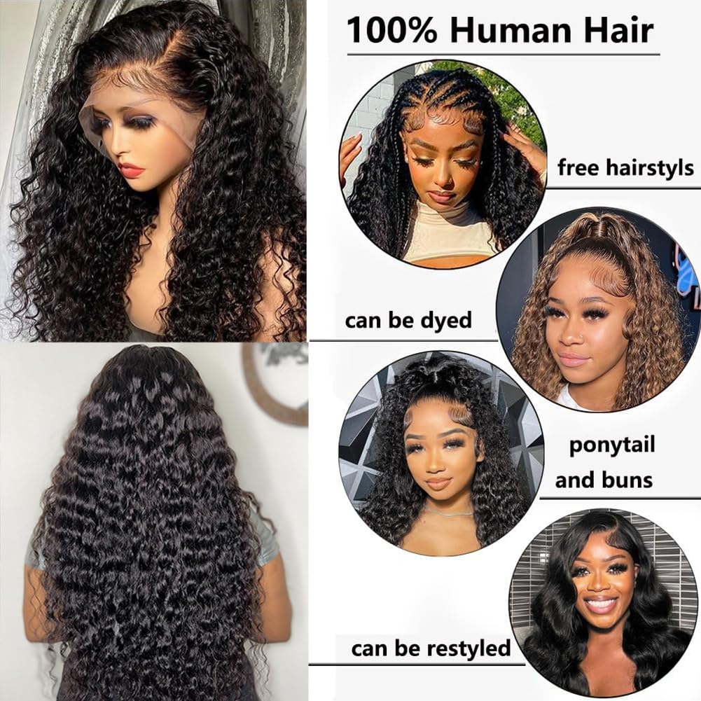 30 Inch Water Wave 13x6 HD Lace Front Wig Human Hair Pre Plucked 200% Density Deep Part Curly Wig for Women with Baby Hair - Natural Look for Daily Wear, Parties & Special Occasions