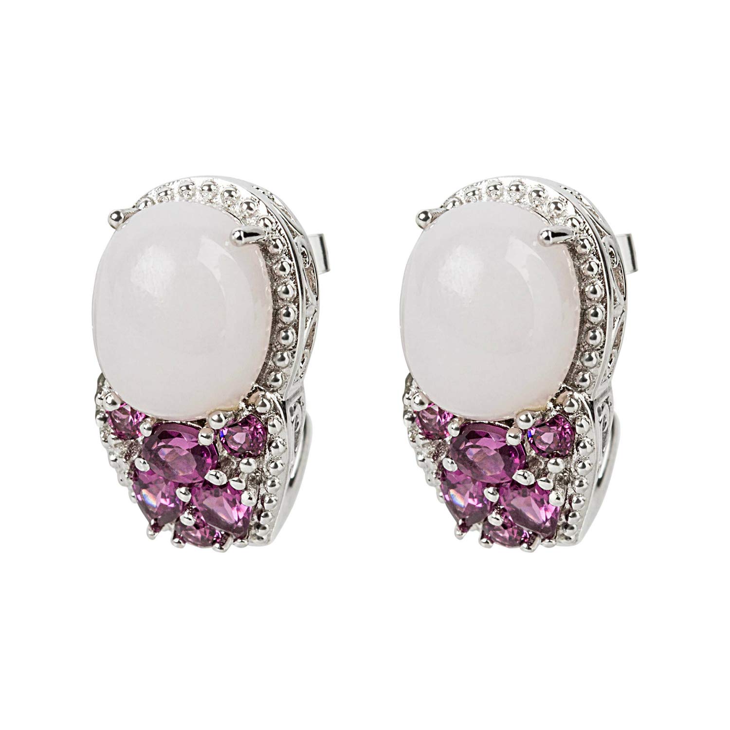 925 Sterling Silver Pink Chalcedony & Rhodolite Garnet Stud Earrings for Women | Dainty Gemstone Jewelry Gift for Her | Perfect for Weddings, Date Nights & Special Occasions