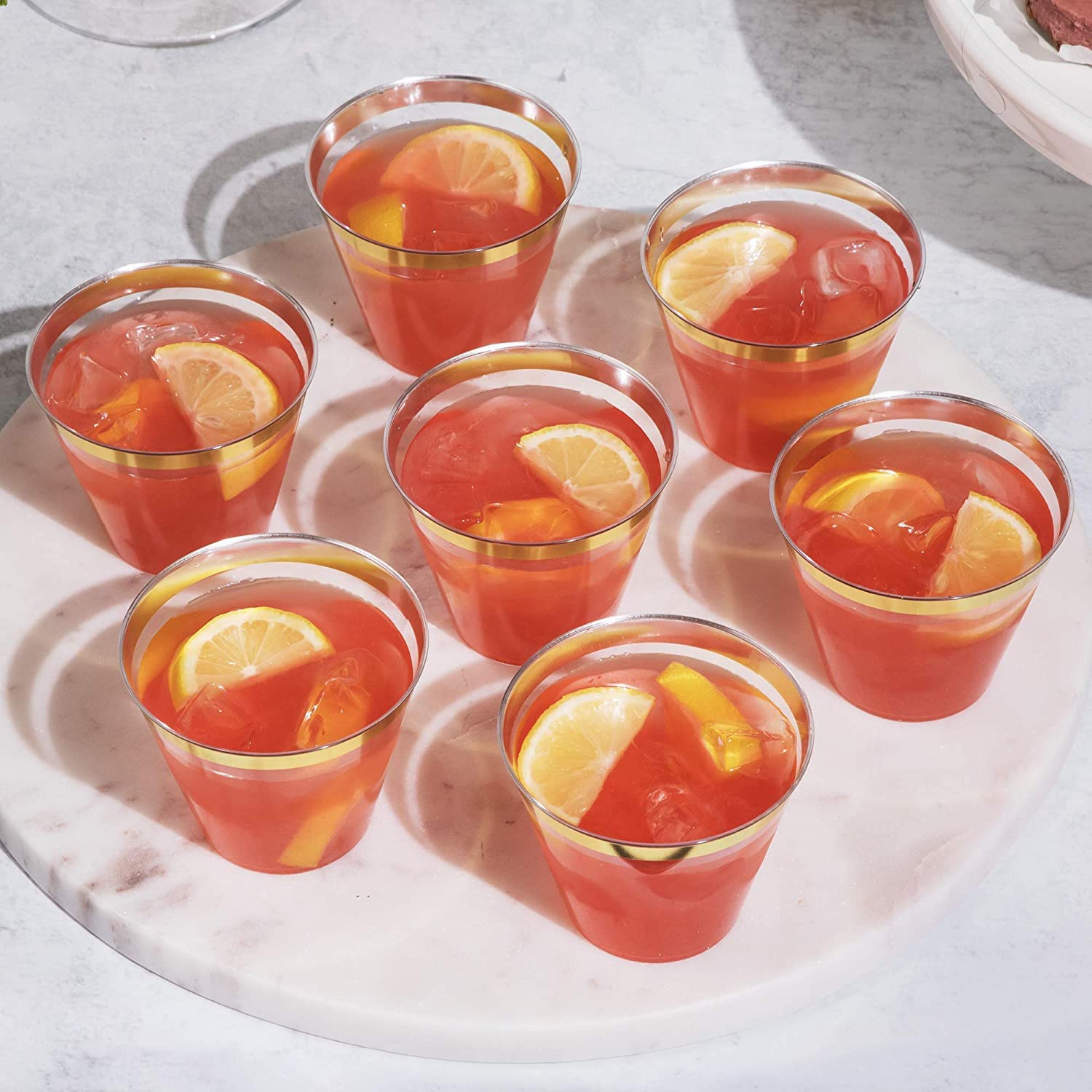 60-Pack Gold Rimmed Plastic Cups - 270ml Reusable Tumblers for Champagne, Beer, Cocktails & Soda | Elegant Party Drinkware for Weddings, BBQs, Picnics & Outdoor Events (8.9 x 7.1cm)