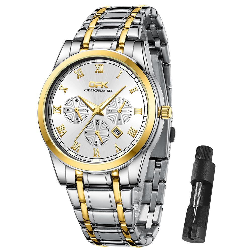 OUPINKE Men's Classic Casual Quartz Watch - Luminous, Waterproof, Date Display, Two-Tone Dress Wristwatch for Business & Formal Occasions | Perfect for Office, Weddings & Daily Wear