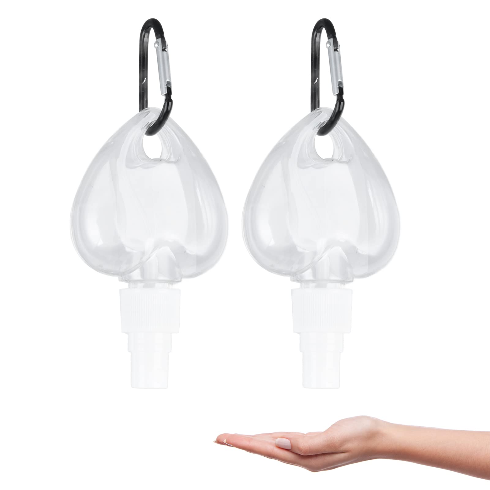 2Pcs 50ml Refillable Travel Spray Bottle Keychains - Portable Plastic Bottles for Hand Soap, Conditioner & Body Wash (Heart Spray) - Perfect for Gym, Travel & On-the-Go Essentials