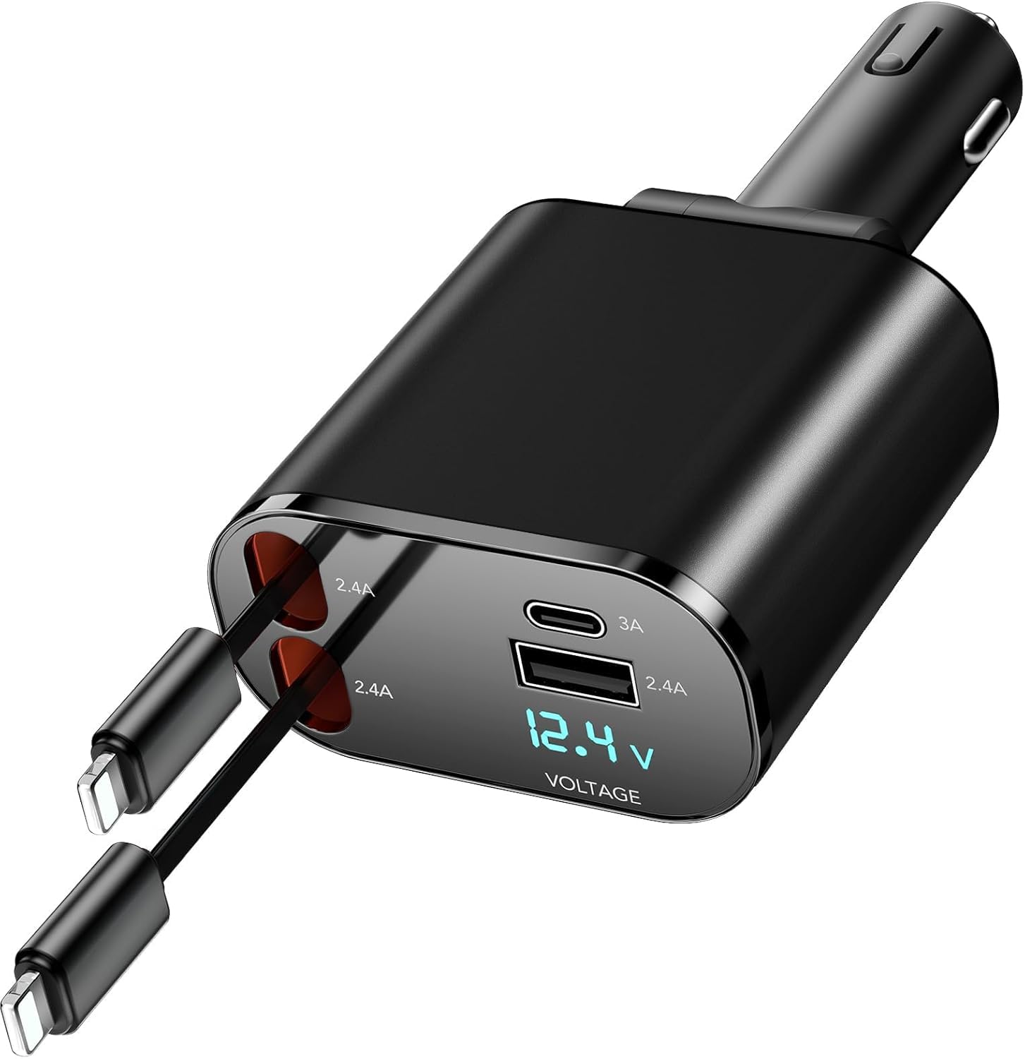 Aimtel 60W Retractable Car Charger with 4-in-1 Phone Charger - Fast Charging Cables & Dual USB Ports for iPhone 15, iPad, Galaxy, Google Pixel, Huawei - Perfect for Road Trips, Commuting & Travel Accessories