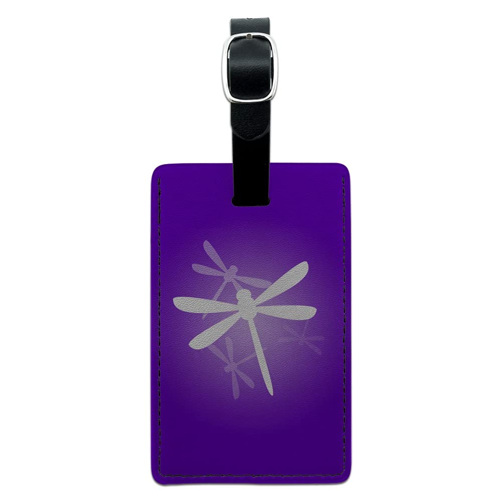 Purple Dragonfly Rectangle Leather Luggage Tag - Durable Carry-On ID Tag for Suitcases, Backpacks & Travel Bags | Perfect for Airports, Business Trips & Vacation Travel Accessories