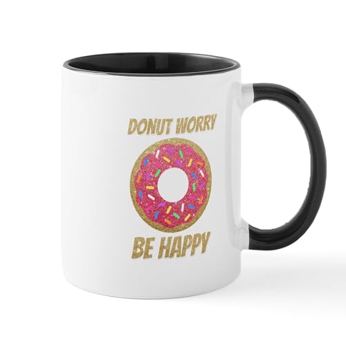 White/Black Inside - Donut Worry Be Happy Mugs