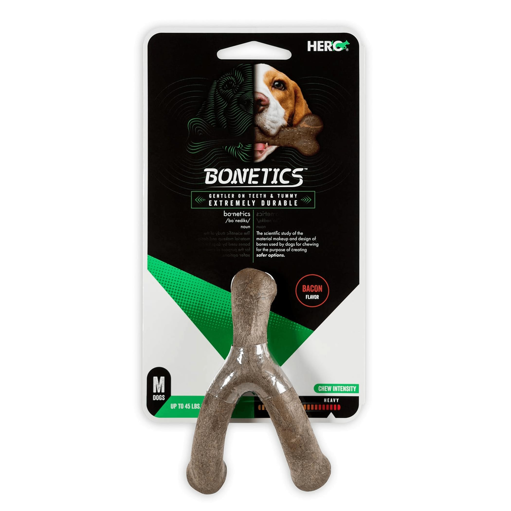 Bonetics Wishbone Dog Chew Toys - Natural Bacon Flavor Puppy Bones for Large Dogs Up to 65lbs | Durable Dog Treats for Aggressive Chewers | Perfect for Training, Teething Relief & Dental Health