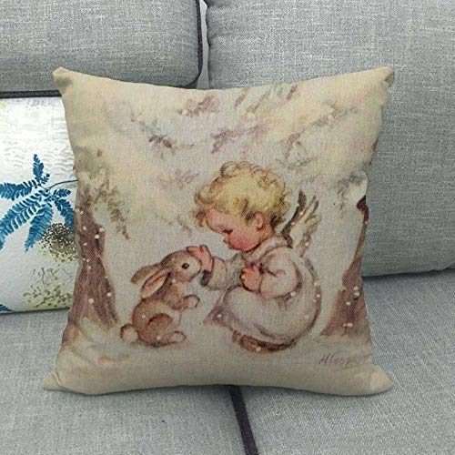 18x18 Aesthetic Linen Pillow Covers Set of 4 - Winter Rustic Farmhouse Decor with Snowy, Xmas Tree, Reindeer, Angel & Rabbit Prints - Decorative Throw Pillow Cases for Couch, Sofa, Seating Bench & Home Decor - Perfect for Christmas, Living Room & Cozy Winter Styling