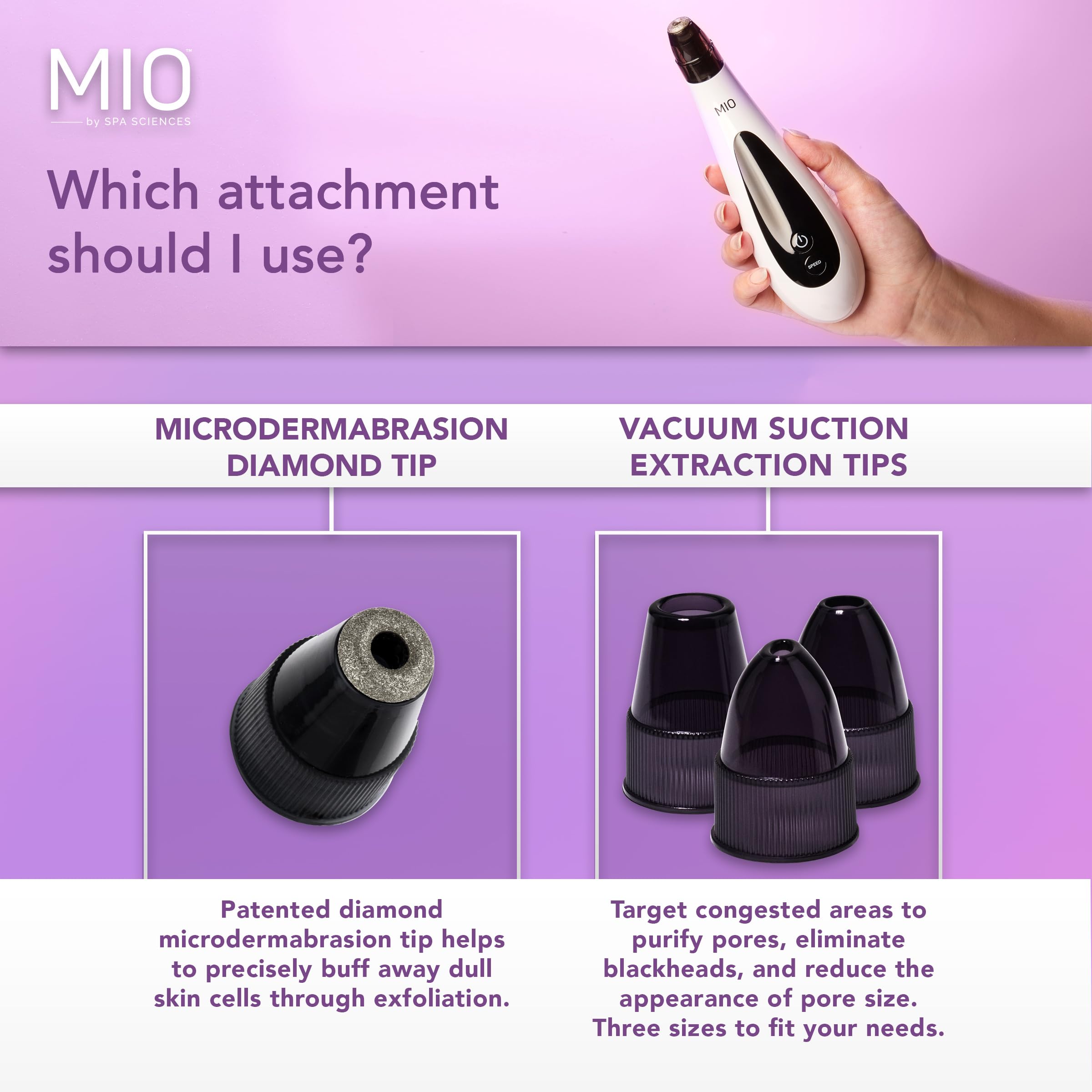 Spa Sciences MIO Diamond Tip Microdermabrasion Device - Professional Blackhead Remover & Pore Cleanser for Acne Scar Reduction, Wrinkle Treatment & Skin Exfoliation | At-Home Facial Care for Clearer, Smoother Skin | Perfect for Daily Skincare Routine & Spa Treatments