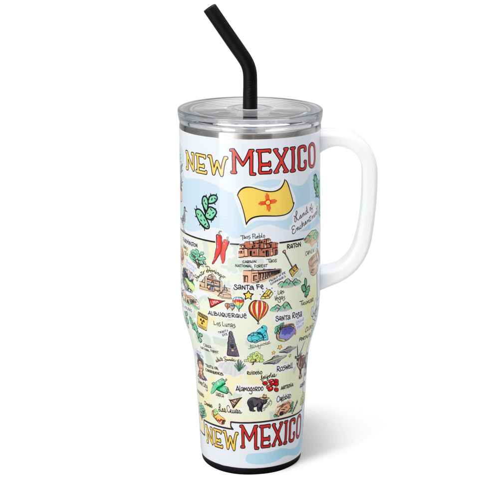 New Mexico Mega Mug 40oz - Large Insulated Travel Tumbler with Lid & Straw - Perfect for Coffee, Tea, and Cold Drinks - Ideal for Camping, Office, and Outdoor Adventures