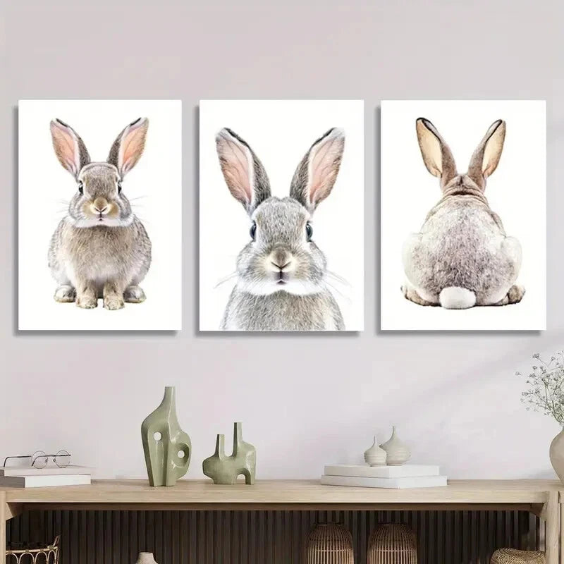 3-Piece Cute Bunny Rabbit Animal Nordic Wall Art Set - Framed Canvas 40x60cm - High Quality Print - 100% Australian Made - Ready to Hang - Perfect for Nursery, Living Room & Bedroom Decor