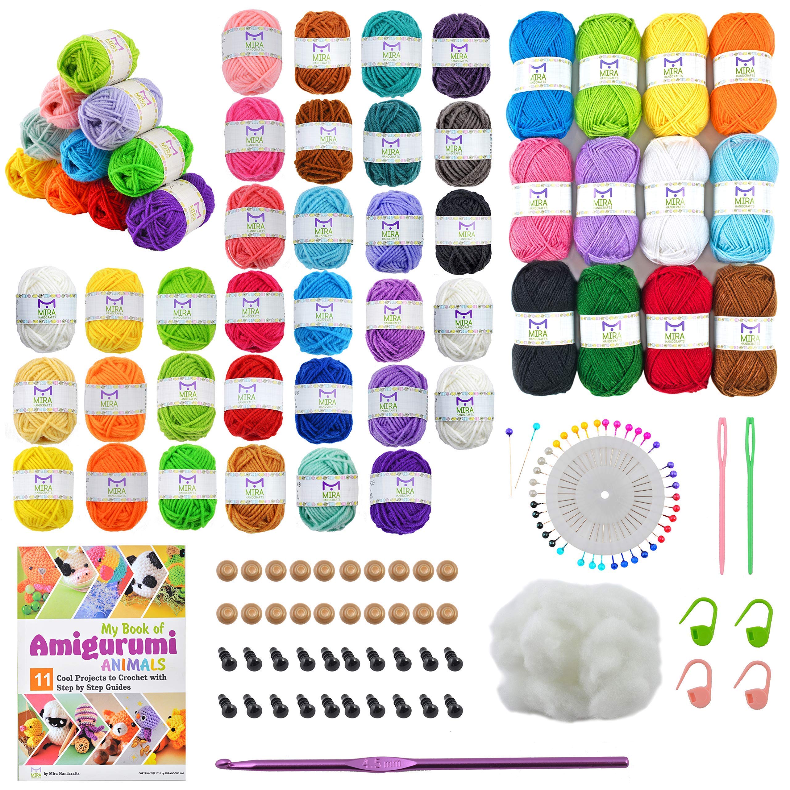Amigurumi Crochet Kit with Acrylic Yarn, Crochet Hooks, Stitch Markers, Needles & Fiber Filling - Complete DIY Craft Set for Knitting Beginners - Perfect for Making Cute Stuffed Animals, Dolls & Home Decor Gifts