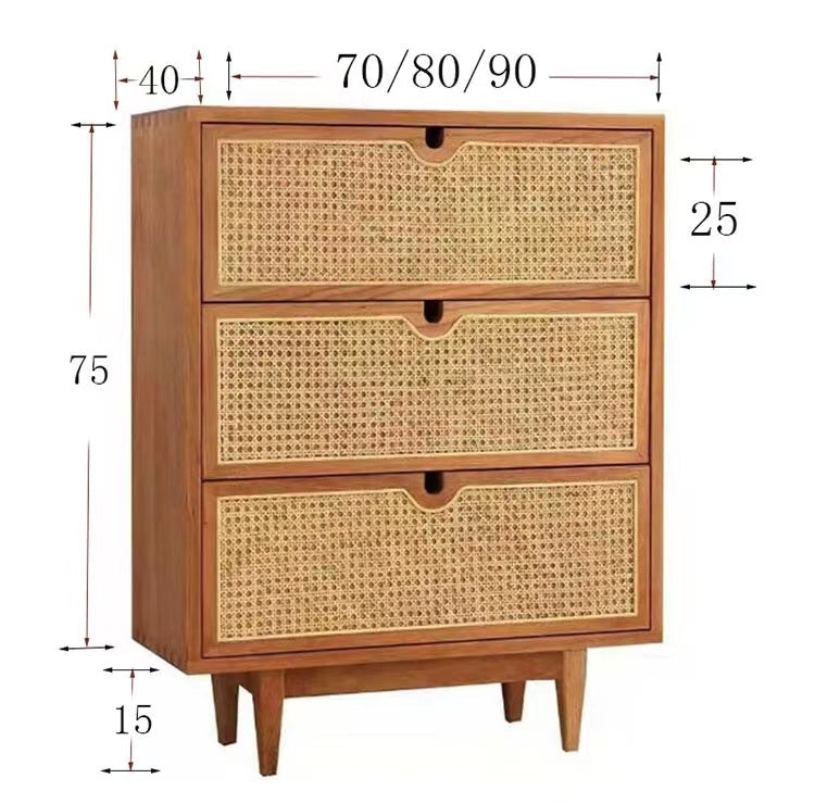 Japanese Style Dakota RITZ Chest of Drawers - Solid Wood Rattan Cabinet in Walnut & Cherry Finish | Perfect for Bedroom, Living Room, or Home Office Storage