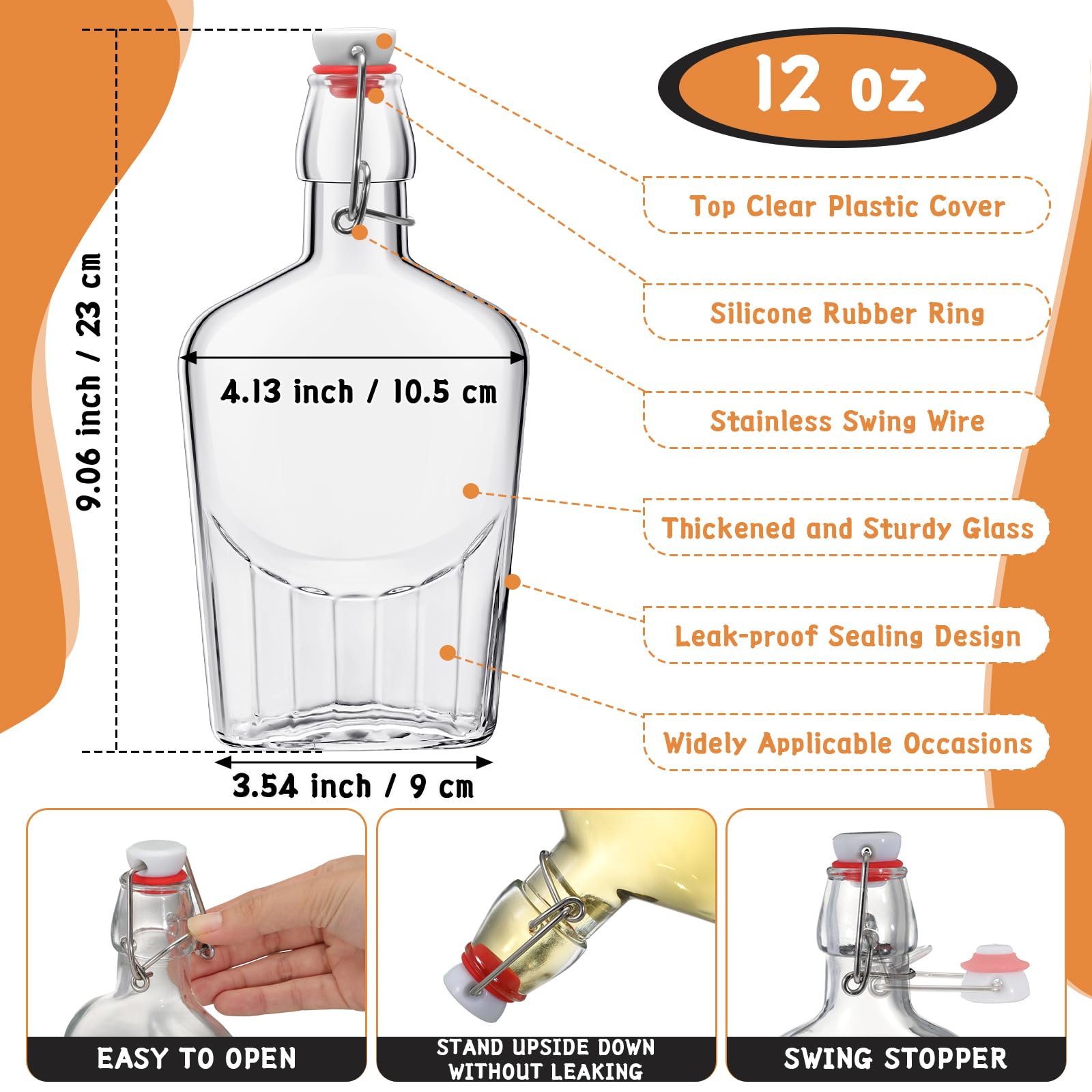 12-Piece Whiskey Glass Flask Set with Swing Top - 12oz Vanilla Extract Bottles for Homemade Liquor, Lemoncello, Kombucha & Water Kefir - Perfect for Christmas Gifts & Wedding Favors - Durable Glass Bottles for Cocktails, Infusions & DIY Beverages