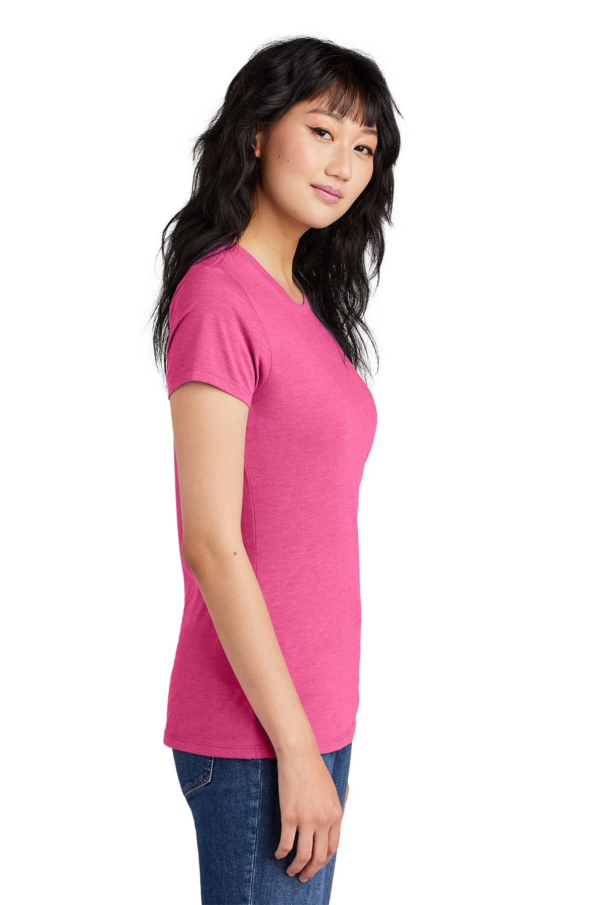 District Made Women's Perfect Tri Crew T-Shirt - Fuchsia Frost | Soft & Comfortable Casual Tee for Everyday Wear, Workouts & Layering