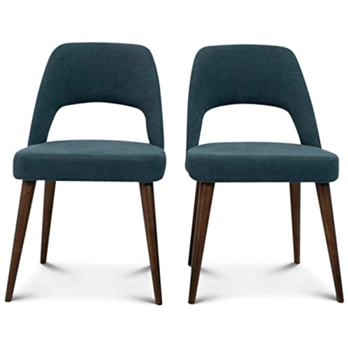 ASHCROFT Avol Mid-Century Modern Fabric Dining Chairs - Set of 2 Blue Upholstered Chairs for Kitchen, Dining Room & Home Office | Comfortable & Stylish Seating Solution
