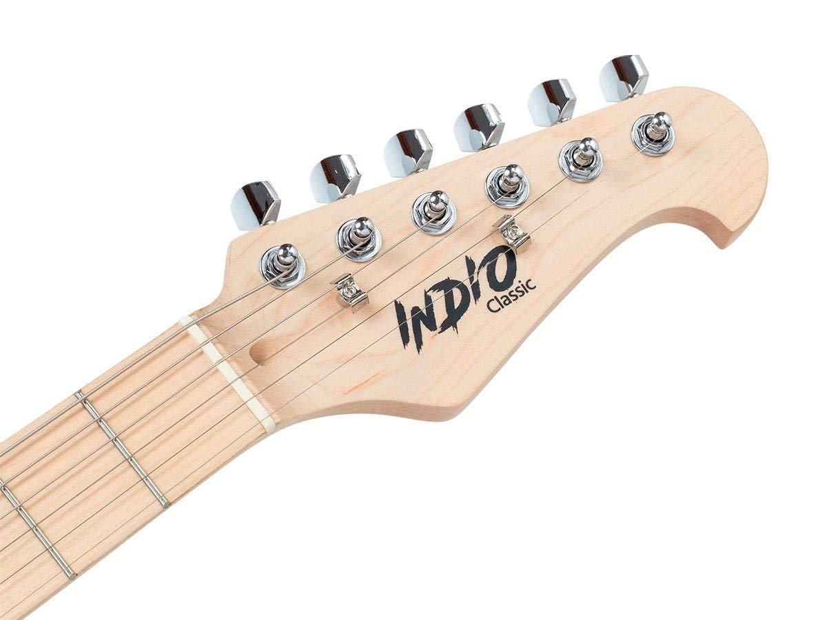Monoprice Cali Classic Electric Guitar - White, 6-String Solid Body with SSS Pickups, Right-Handed Beginner Guitar with Gig Bag - Perfect for Practice, Recording & Live Performance - Indio Series