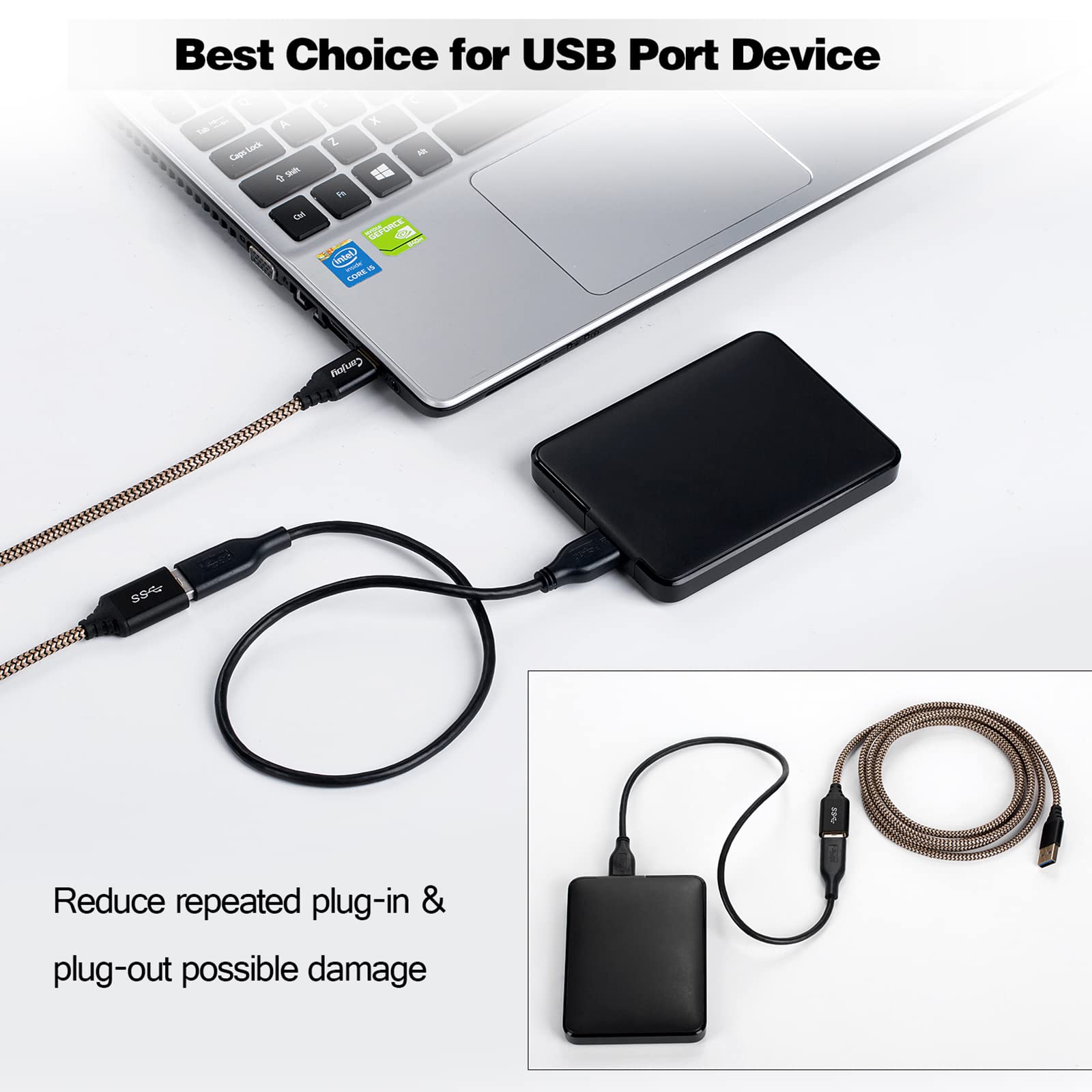Canjoy 3 Pack USB 3.0 Extension Cable - 6ft High Speed Braided USB A Male to Female Extender Cord (Red, Gold, Blue) for Laptop, PC, Printer, Hard Drive & Gaming Console Accessories
