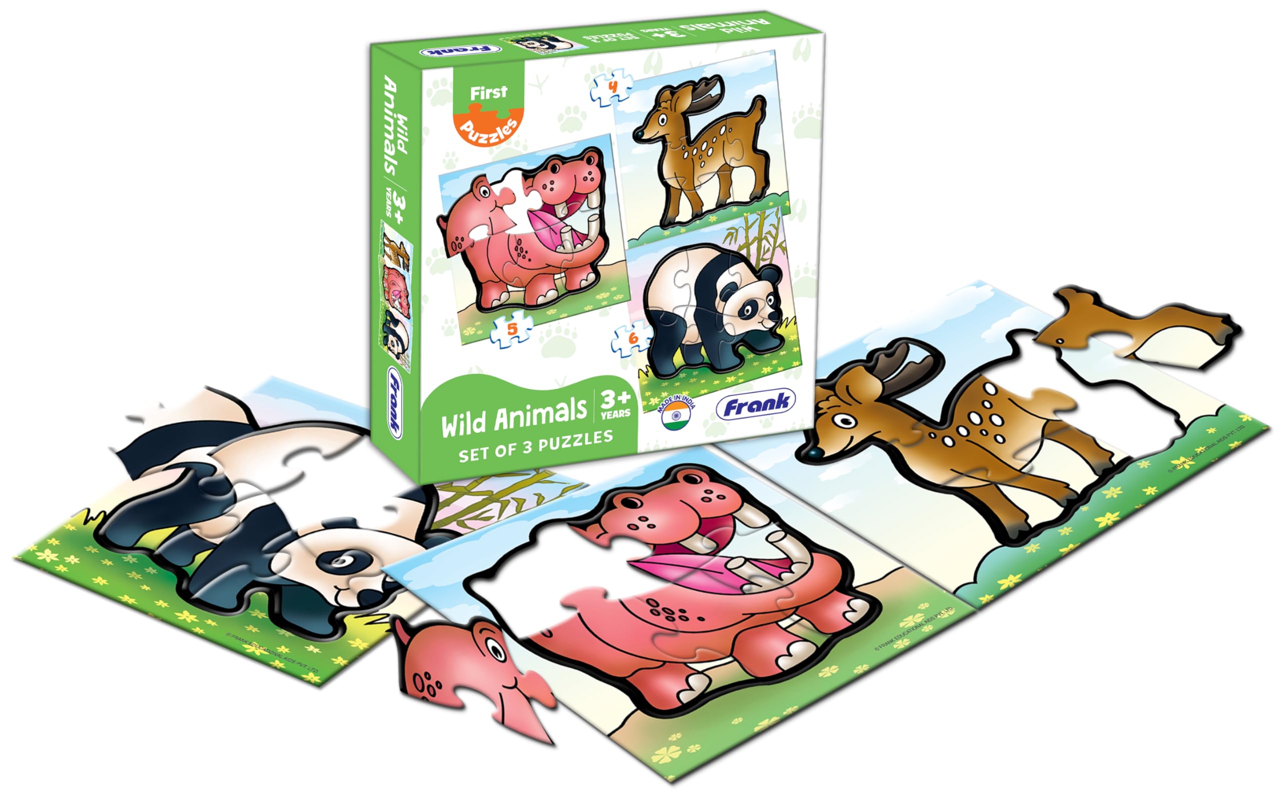 Frank Wild Animals - 3-Piece Jigsaw Puzzle Set for Kids Ages 3+ | Fun & Educational Brain Game for Focus & Memory Development | Perfect for Preschool Learning, Birthday Gifts & Family Game Night