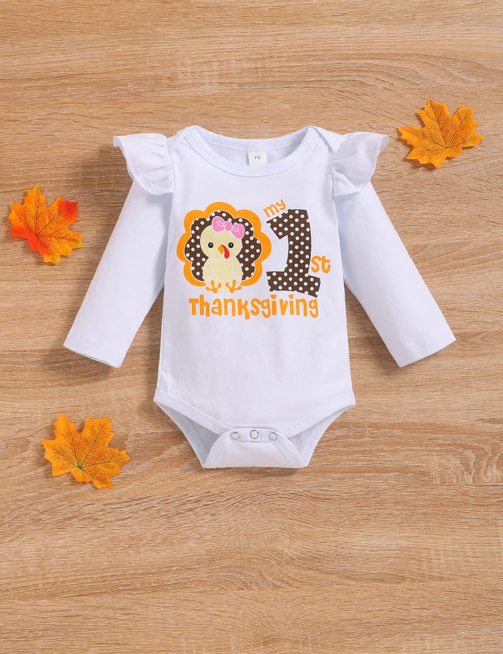 My First Thanksgiving Outfit Set for Baby Girls - Romper, Polka Dot Pants & Headband | Adorable Holiday Outfit for Family Gatherings & Photo Shoots