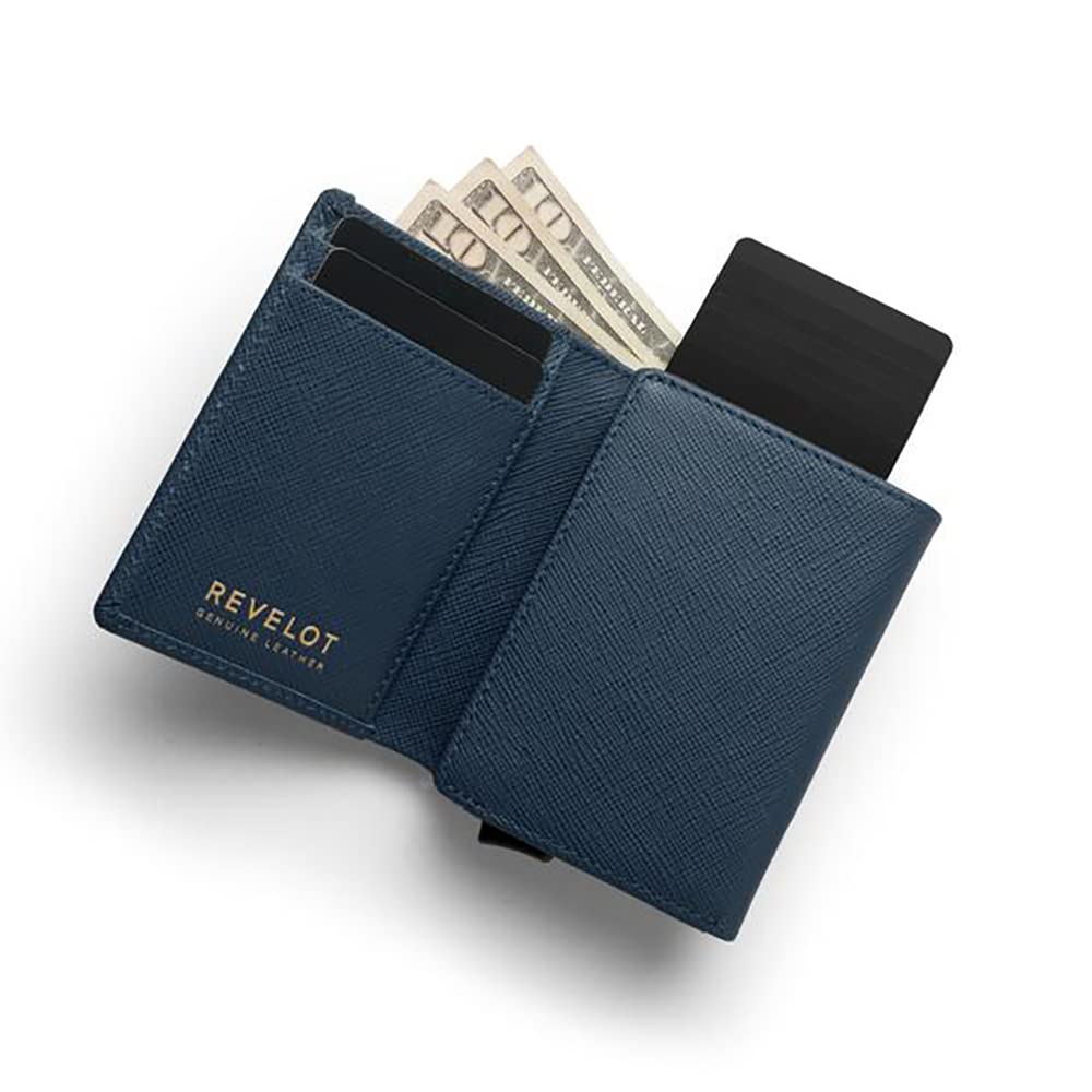 Unisex Slim RFID Blocking Wallet for Men & Women - Smart Card Holder & Trifold Design - Premium Blue Saffiano Leather - Perfect for Travel, Business & Everyday Use