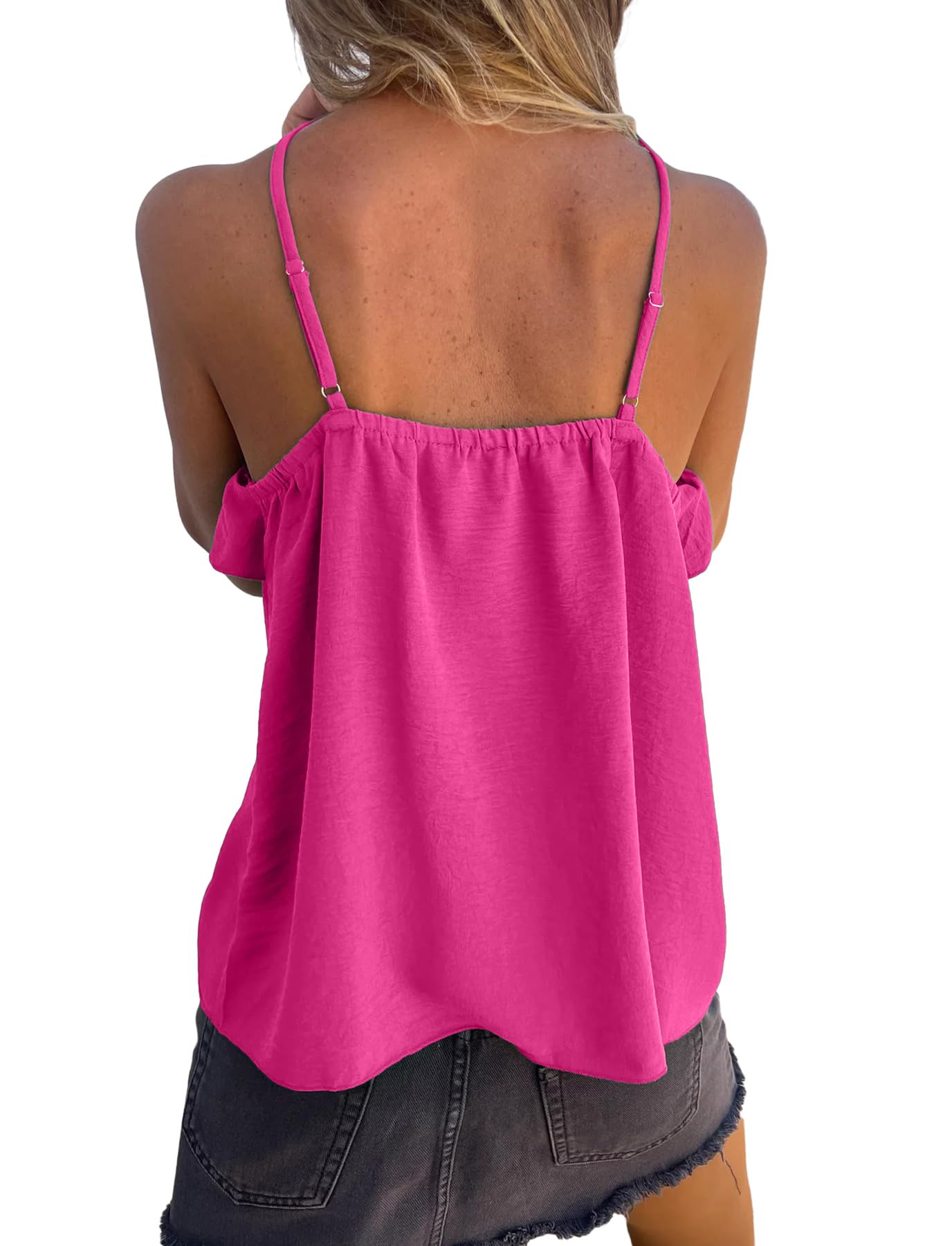 Women's Casual Summer Straps Ruffle V-Neck Cami Top - Sleeveless Tank Blouse for Beach, Outing & Daily Wear | MLEBR