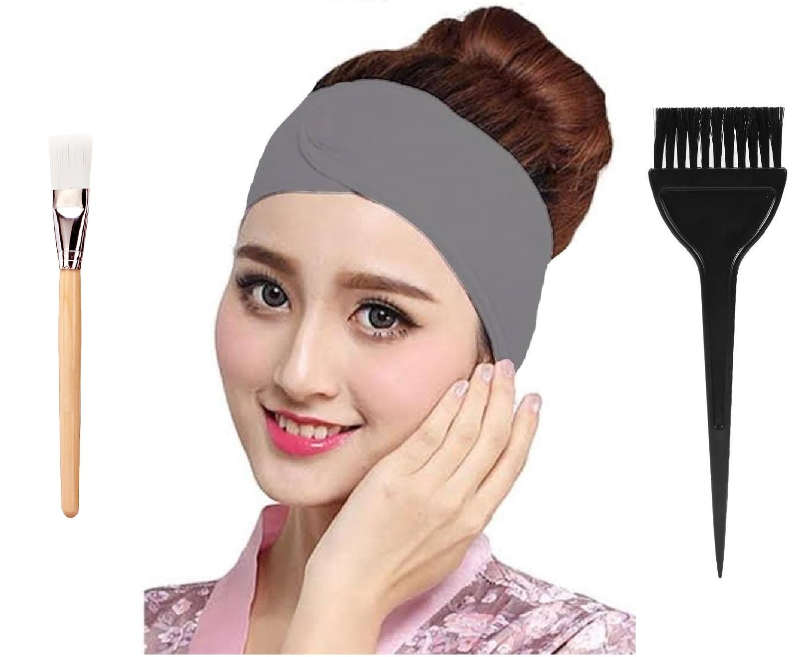 ZAUKY Adjustable Cotton Facial Headband with Professional Face Pack Brush & Hair Dye Brush Combo Set - Perfect for Spa, Skincare, and At-Home Hair Coloring Treatments