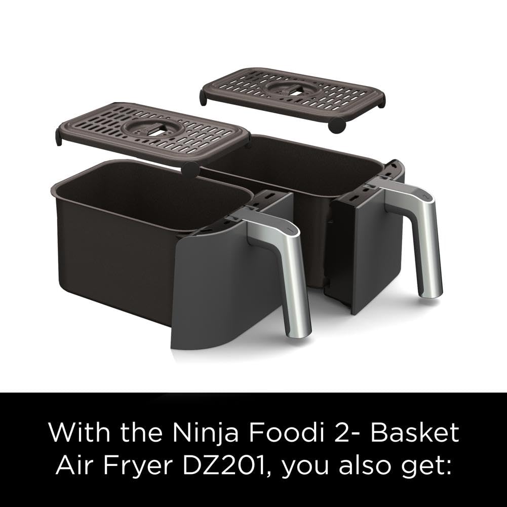 Ninja DZ201 Foodi 8 Quart 6-in-1 DualZone Air Fryer with 2 Independent Baskets - Smart Finish, Match Cook, Roast, Broil & Dehydrate - Perfect for Family Dinners, Meal Prep & Healthy Cooking - Grey