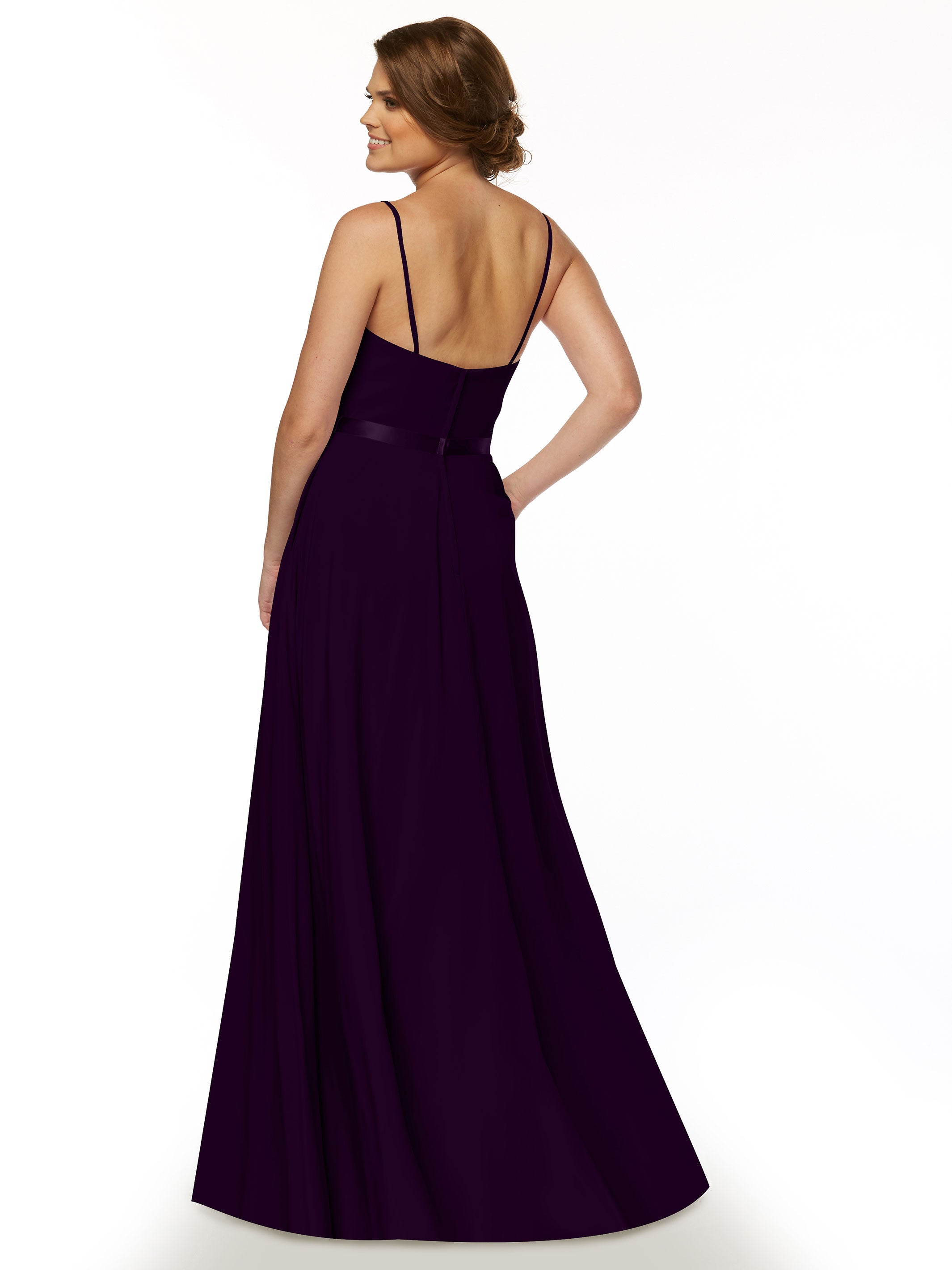 Elegant 80112 Spaghetti Strap Stretch Chiffon A-Line Bridesmaid Dress with Adjustable Sash - Perfect for Weddings, Formal Events & Special Occasions
