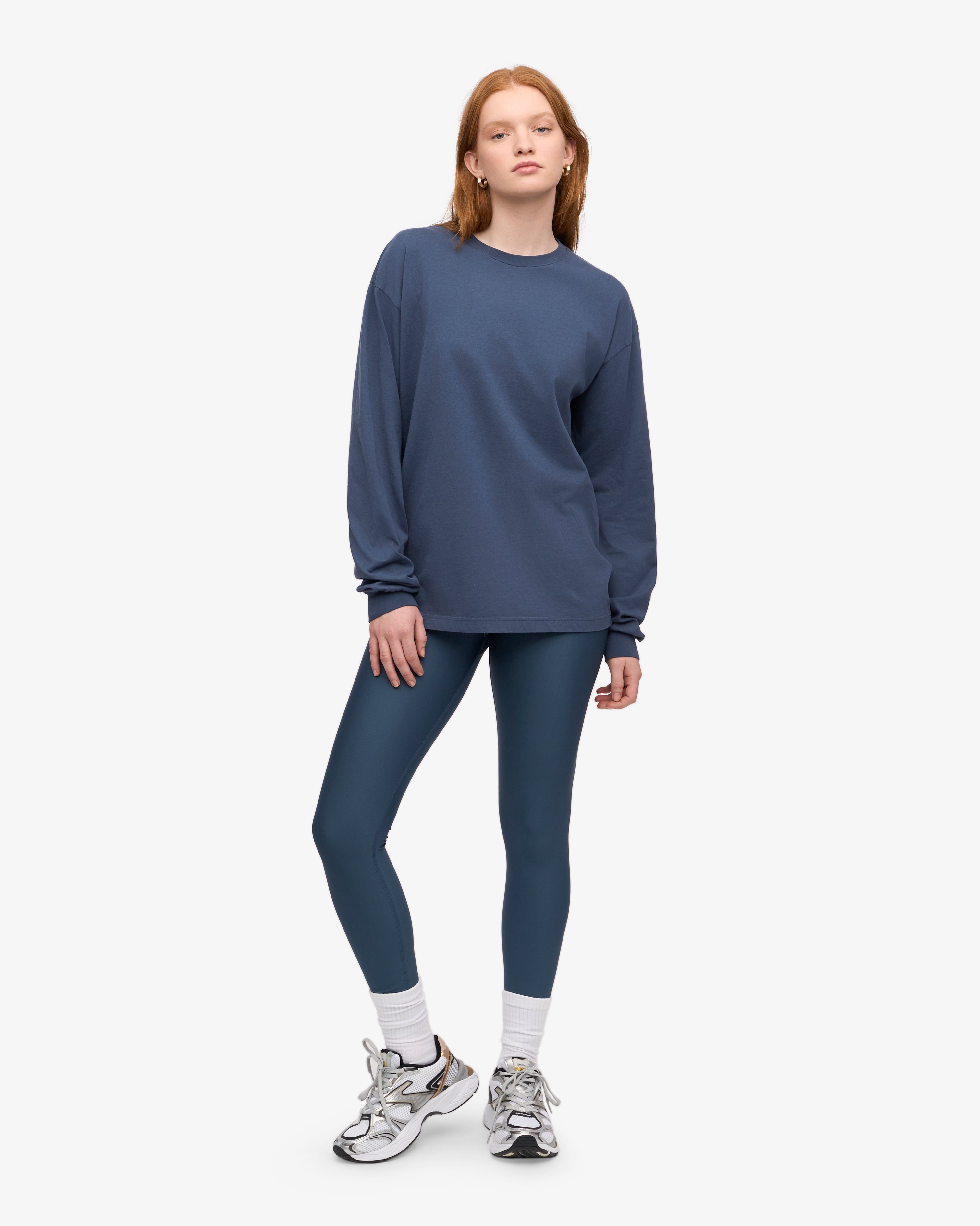 Oversized Organic Long Sleeve T-Shirt for Women - Soft Cotton Petrol Blue Top - Casual Loungewear & Street Style Fashion