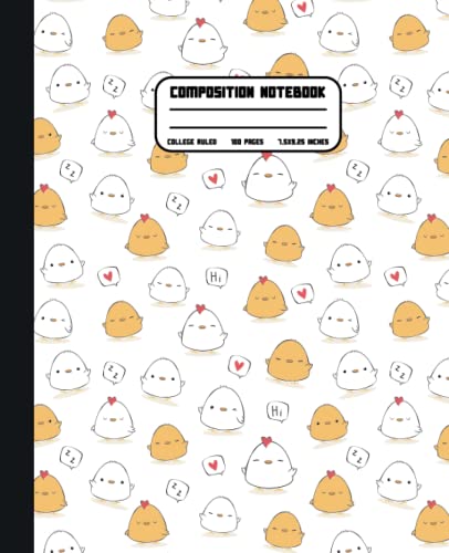 Cute Chubby Chicken and Rooster Wide Ruled Composition Notebook - 100 Pages for School, College & Office Use - Perfect for Note Taking, Journaling & Gift Giving