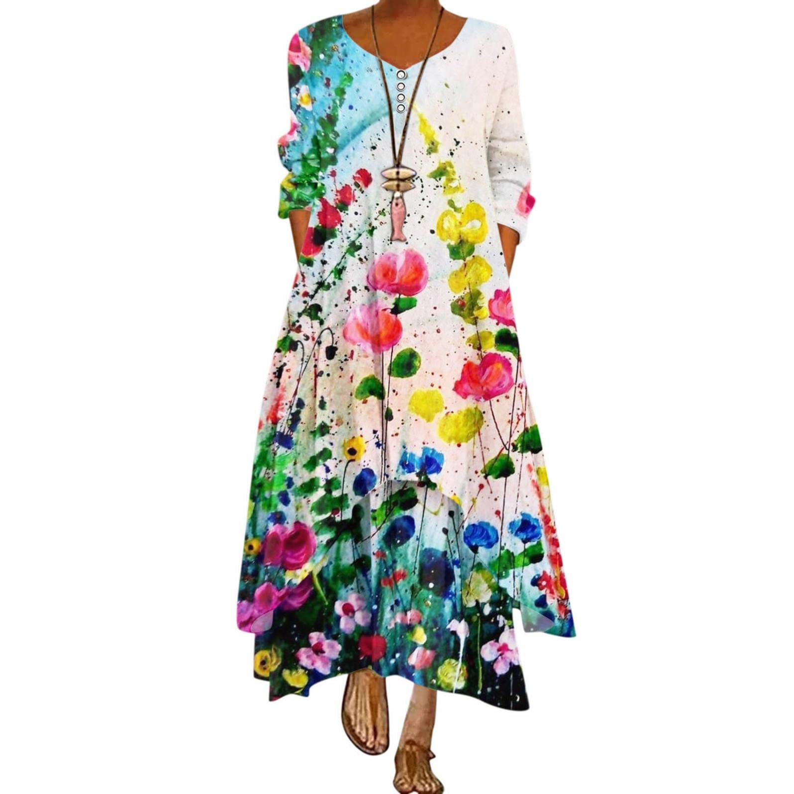 Women's Plus Size Long Sleeve Bohemian Maxi Dress - Flowy Casual Summer Beach Caftan for Vacation, Party & Outdoor Events | Mingleigo 2025 Collection
