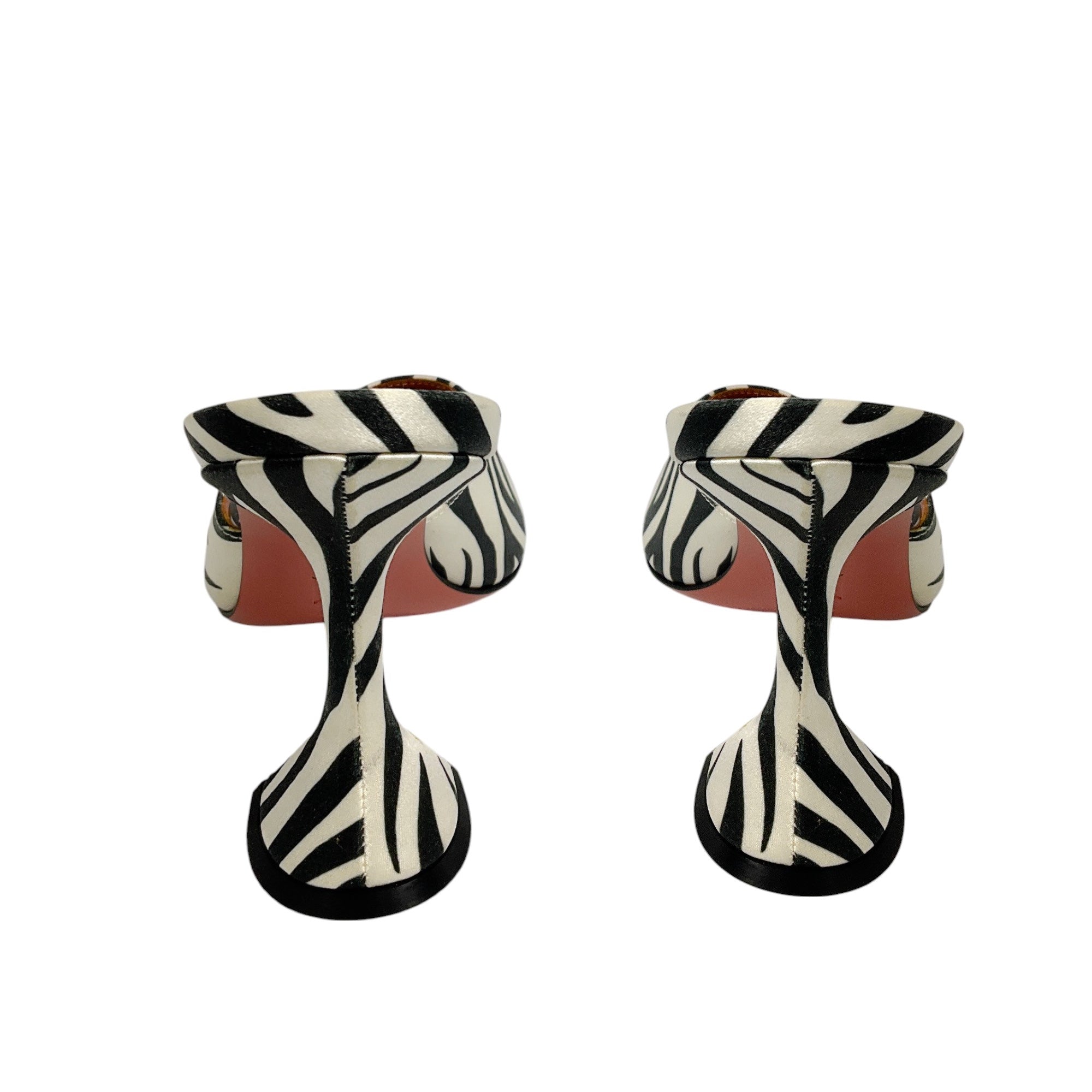 Amina Muaddi White & Black Zebra Print Satin Sandals for Women - Luxury High Heel Party Shoes for Weddings, Night Out & Special Occasions