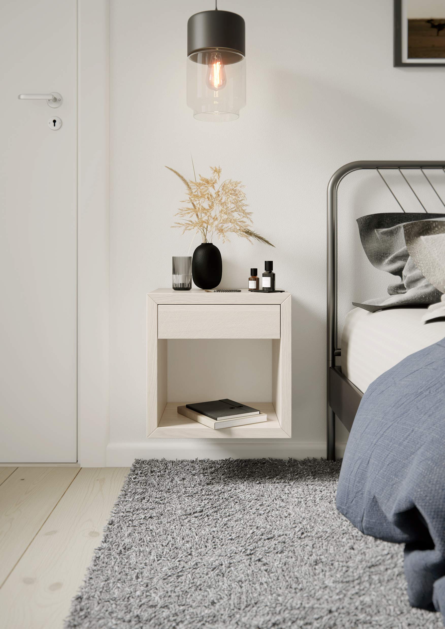 Modern White Floating Nightstand with Drawer - Minimalist Bedside Table for Small Spaces - Perfect for Bedrooms, Apartments & Dorm Rooms