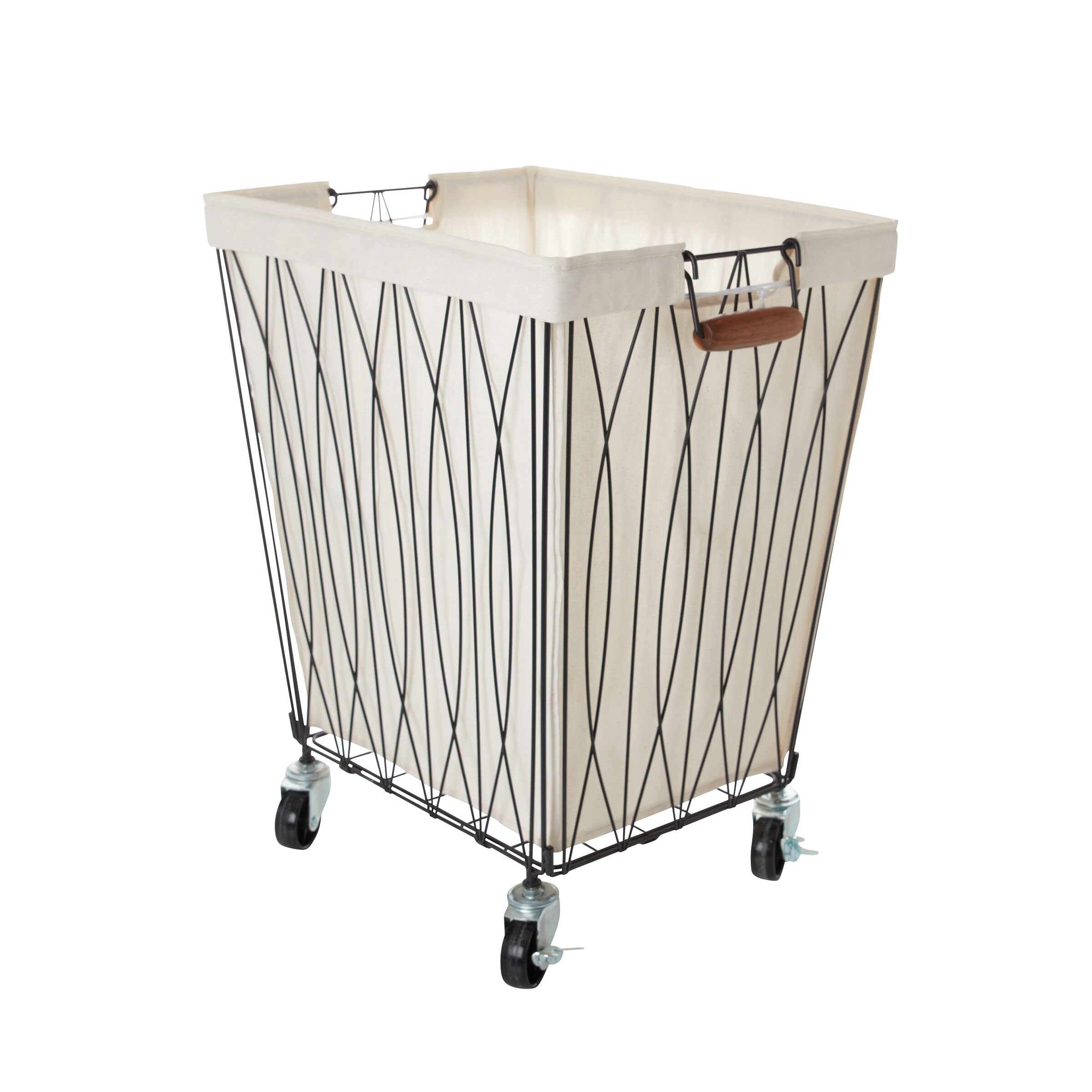 Verona Rolling Laundry Hamper Cart with Removable Canvas Bag - Large White & Black Laundry Organizer for Bedroom, Closet, or Dorm Room - Easy Mobile Storage Solution