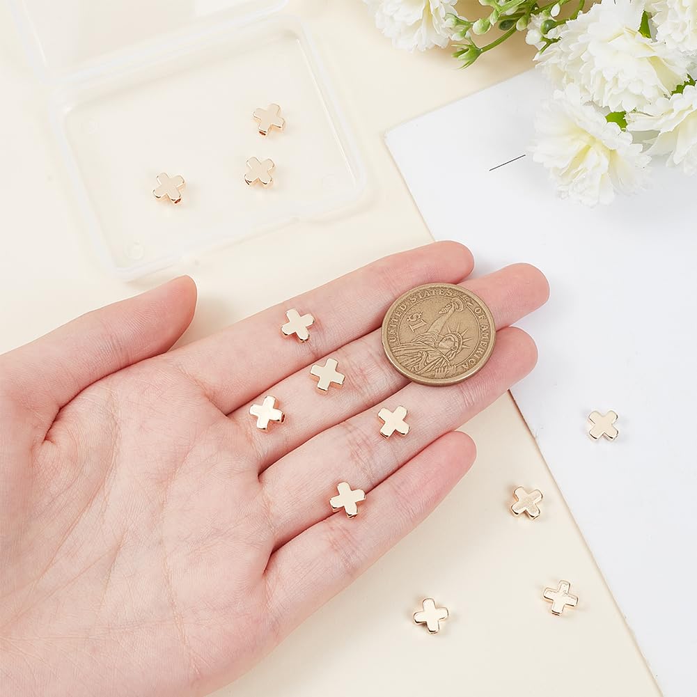 BENECREAT 20 Pcs 18K Gold Plated Cross Beads Spacers for DIY Jewelry Making - 8x8x3mm Metal Beads for Bracelets, Necklaces & Crafting - Perfect for Gifts, Religious Jewelry & Handmade Accessories