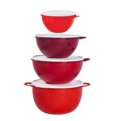 Tupperware 4-Piece That's A Bowl Set - Airtight Food Storage Containers with Lids, BPA-Free Plastic Bowls for Meal Prep, Leftovers & Pantry Organization (Red) - Perfect for Kitchen, Picnics & Office Lunches