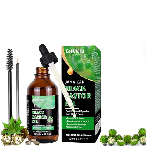 Cold Pressed Unrefined Jamaican Black Castor Oil 4.26oz - 100% Pure Natural Hair Growth Treatment for Eyelashes & Eyebrows - Essential Massage Oil with Anti-Aging Benefits - Perfect for Hair Care, Skin Moisturizing & Aromatherapy