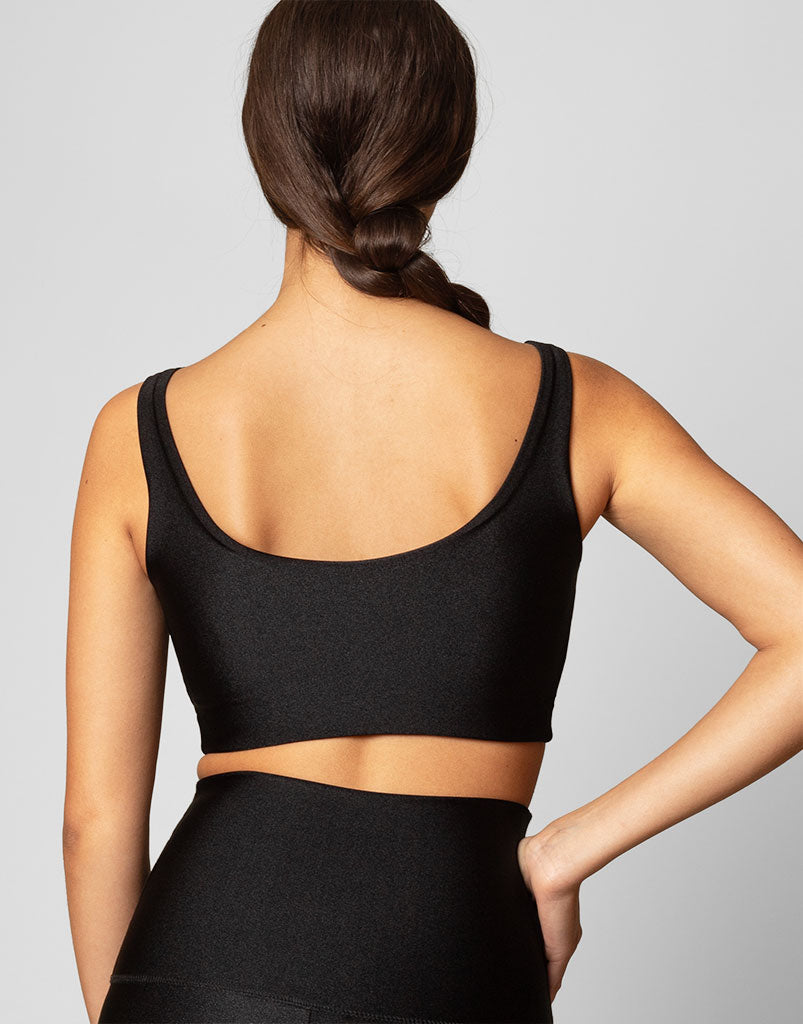 Ultraluxe V Crop Top - Women's Black Stretch Fitted Shirt for Casual Wear & Night Out
